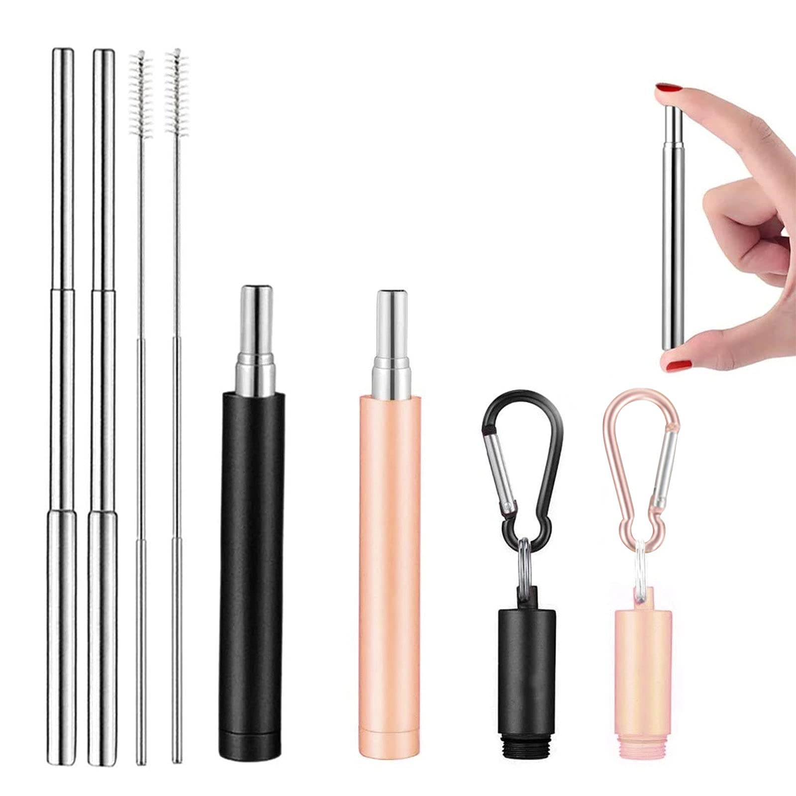 2 Pack Reusable Metal Straws with Brush & Case | Portable for Travel & Home