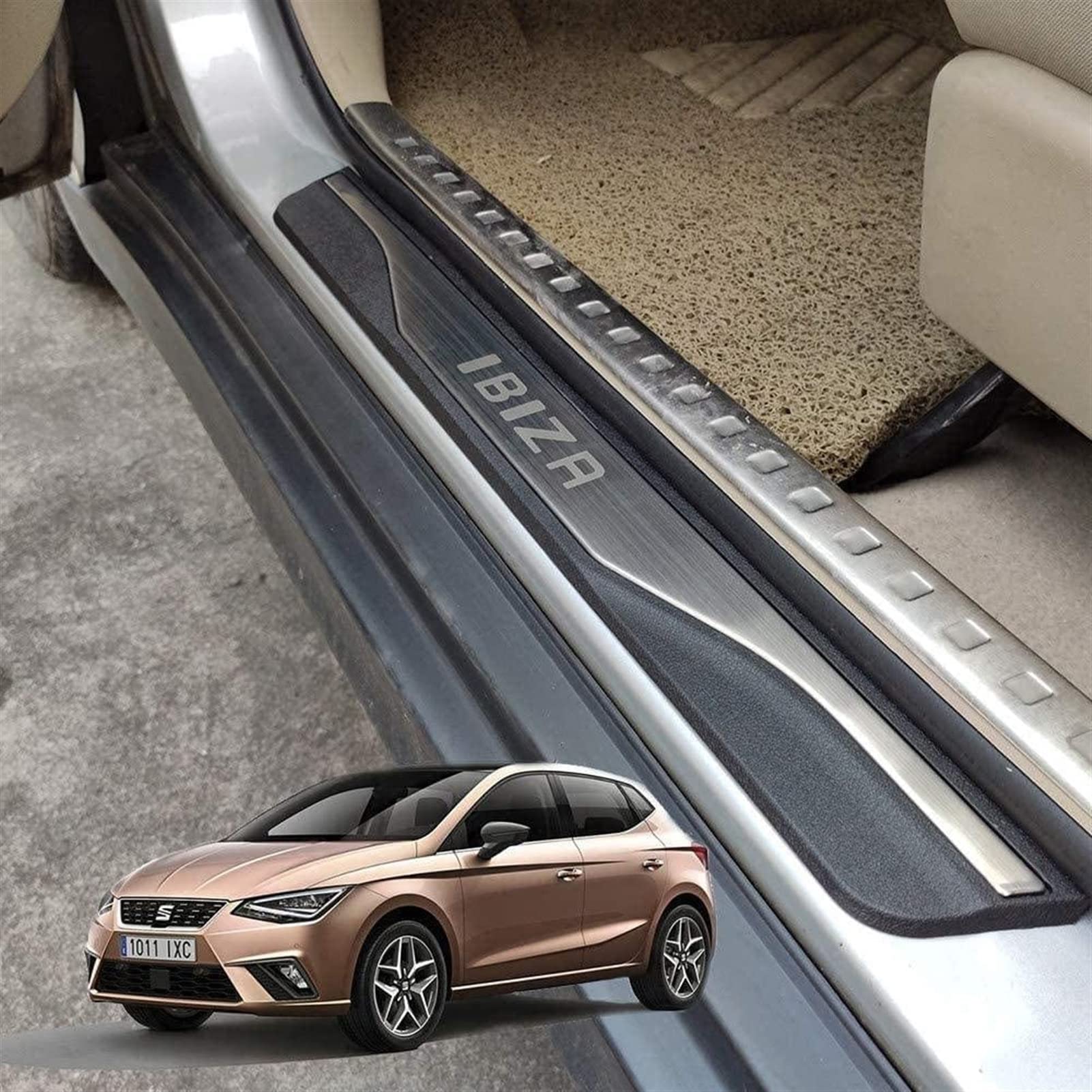 AYM 4PCS Stainless Steel Car Door Sill Protector for Seat Ibiza FR 2015-2020 - Durable Kick Plates for Door Protection