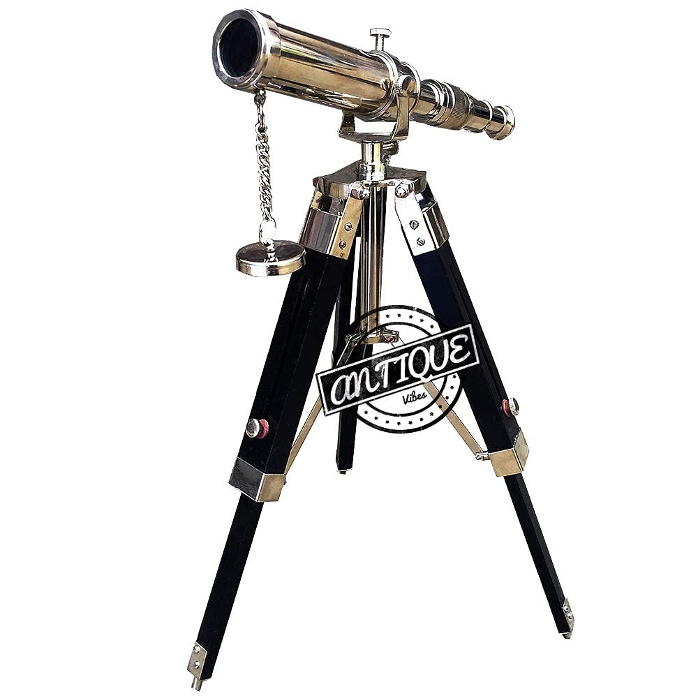 Vintage Brass Telescope with Wooden Tripod Stand - Antique Nautical Maritime Ship Instrument for Home Decor, Steampunk Gifts & Collectibles | Perfect for Study Room, Office Desk, Coastal Themed Decor & Vintage Enthusiasts