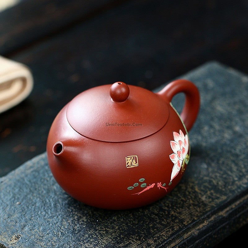 Premium Yixing Red Clay Lotus Xi Shi Teapot Set - Authentic Chinese Purple Clay Tea Set for Gongfu Tea Ceremony, Perfect for Home, Office, and Gift Giving