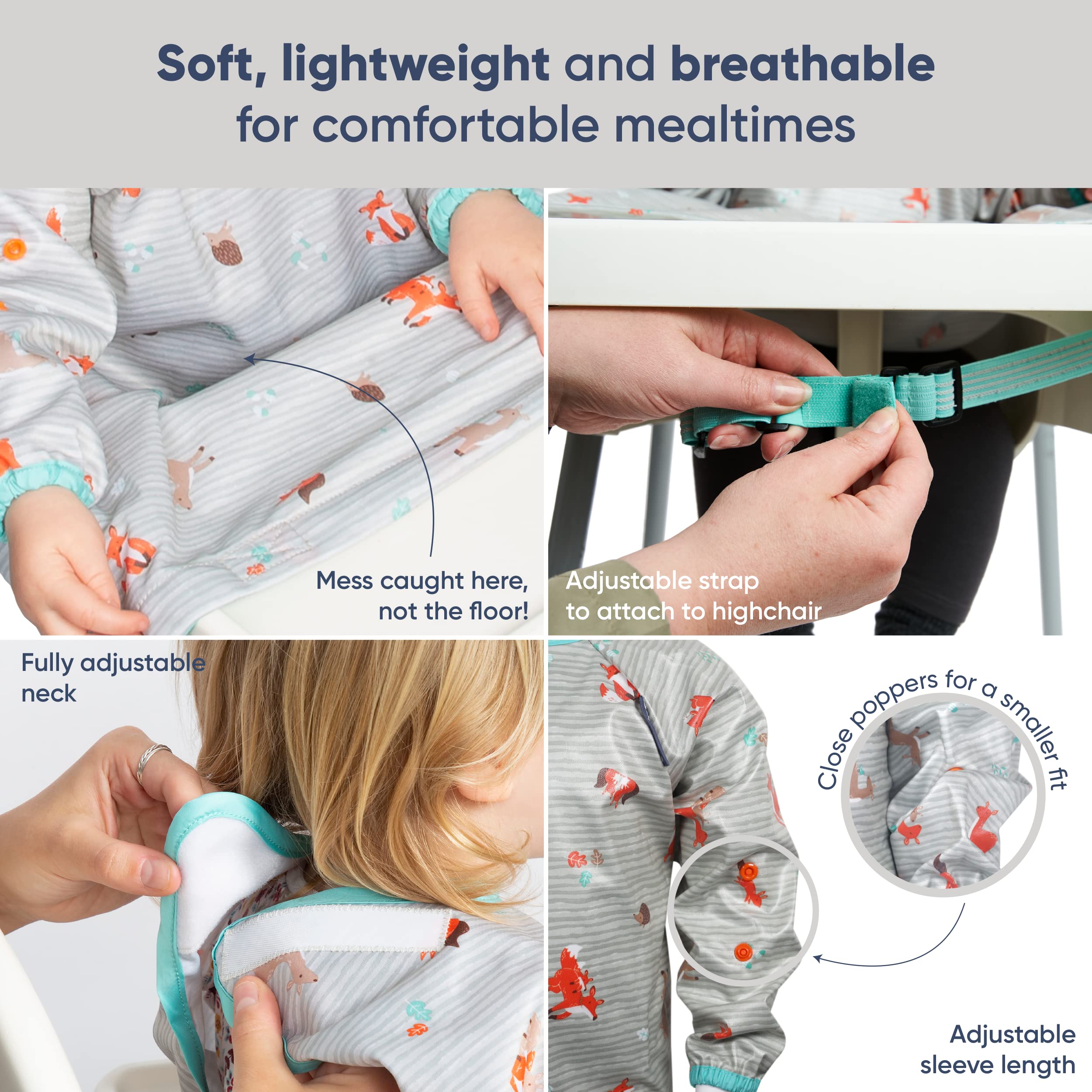 BIBaDO Baby Bibs with Sleeves - Adjustable Long Sleeve Coverall Feeding Bib for Toddlers & Infants | Easy Clean Weaning Bib for High Chair | Perfect for Messy Eating, Painting & Playtime