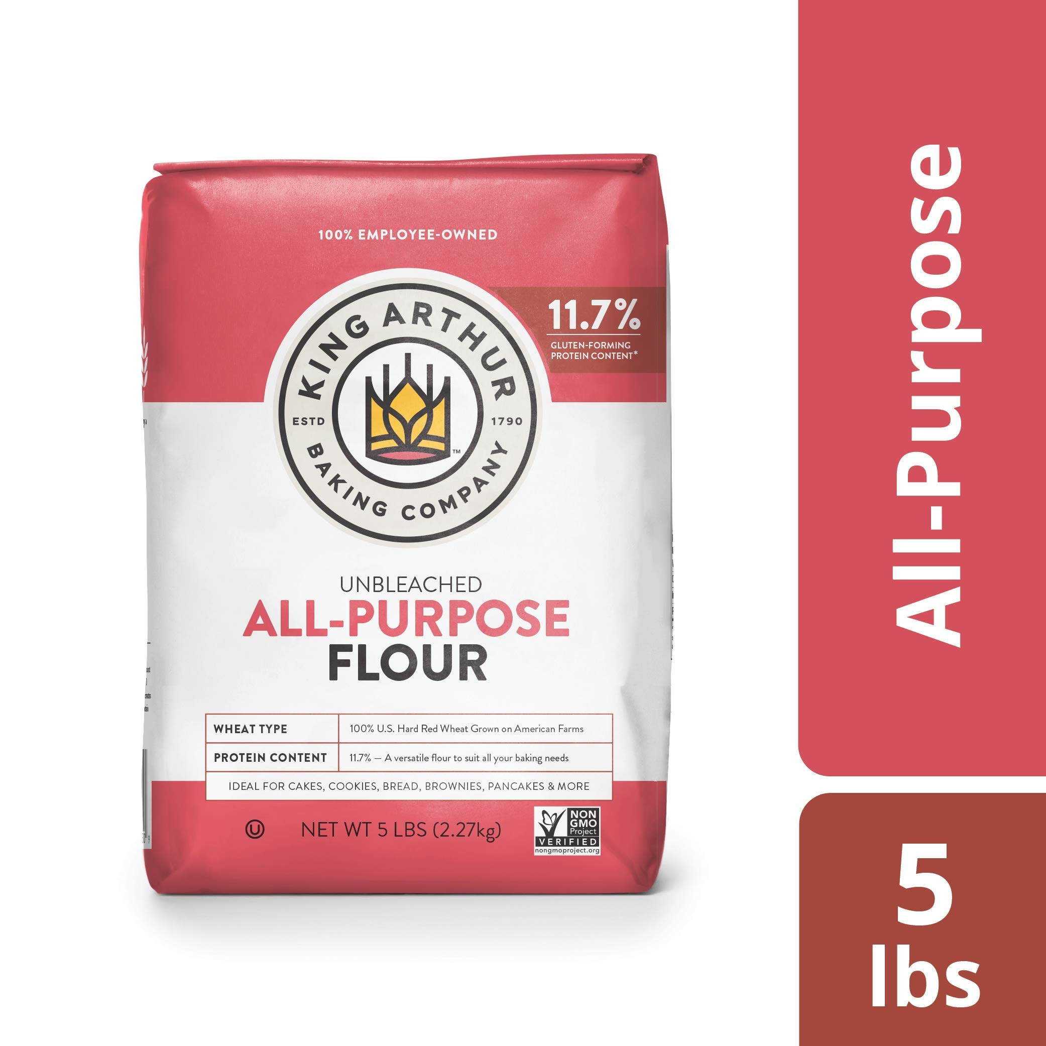 King Arthur Baking Unbleached All-Purpose Flour - Premium 5 lbs Non-GMO, Kosher Certified Flour for Bread, Cakes & Pastries - 11.7% Protein, No Preservatives - Perfect for Home Bakers & Professional Chefs
