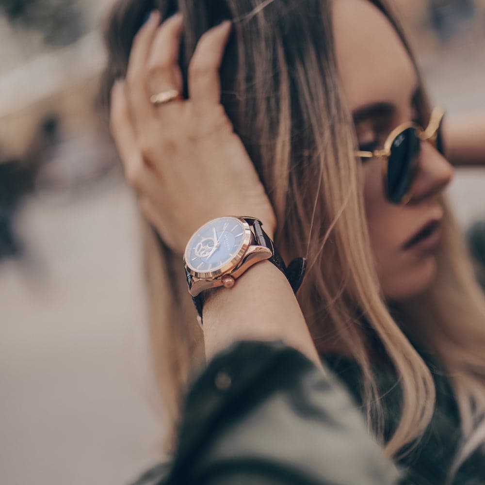 Aries Gold Blue Dial Women's Watch with Brown Leather Strap - L 9023 RG BU - Elegant Timepiece for Office, Party & Everyday Wear