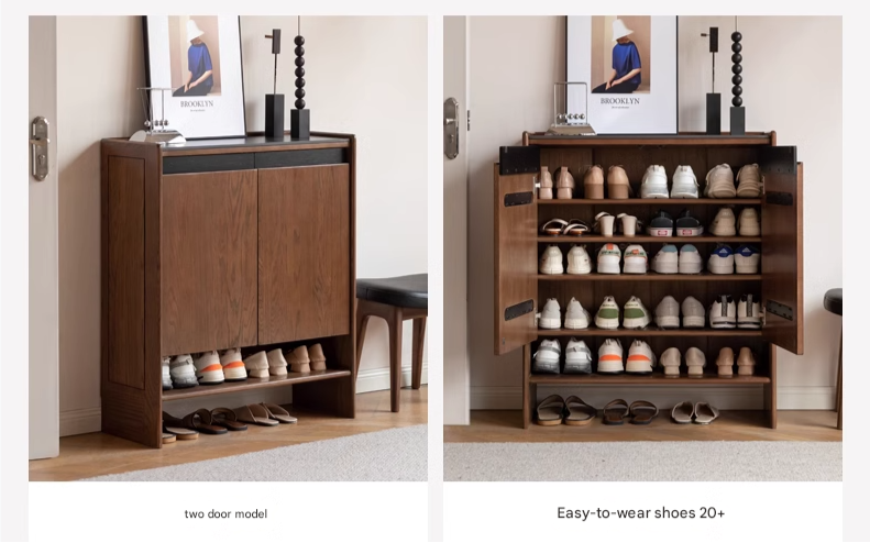 Solid Oak Wood Modern Shoe Rack with Rock Board Design - Stylish Shoe Storage for Entryway, Living Room, or Bedroom Organization
