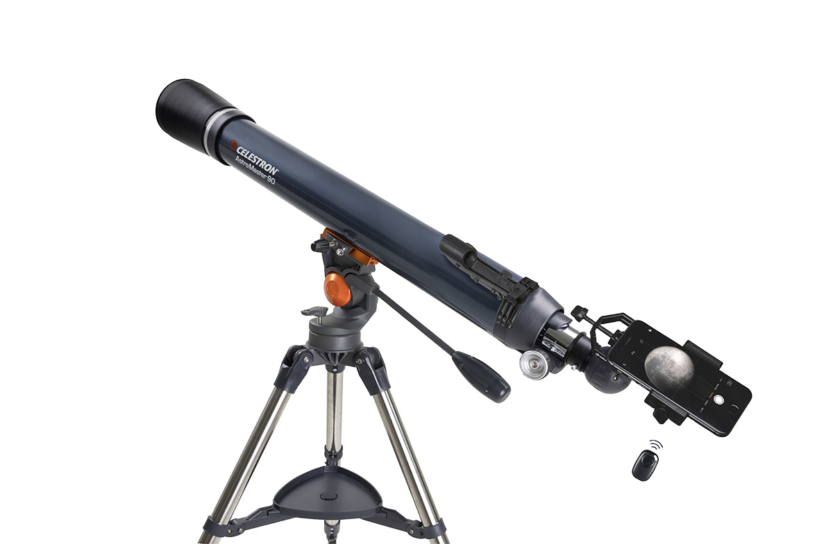 Refurbished Celestron AstroMaster 90AZ Telescope with Smartphone Adapter & Bluetooth Remote - Perfect for Stargazing, Astrophotography, and Backyard Astronomy