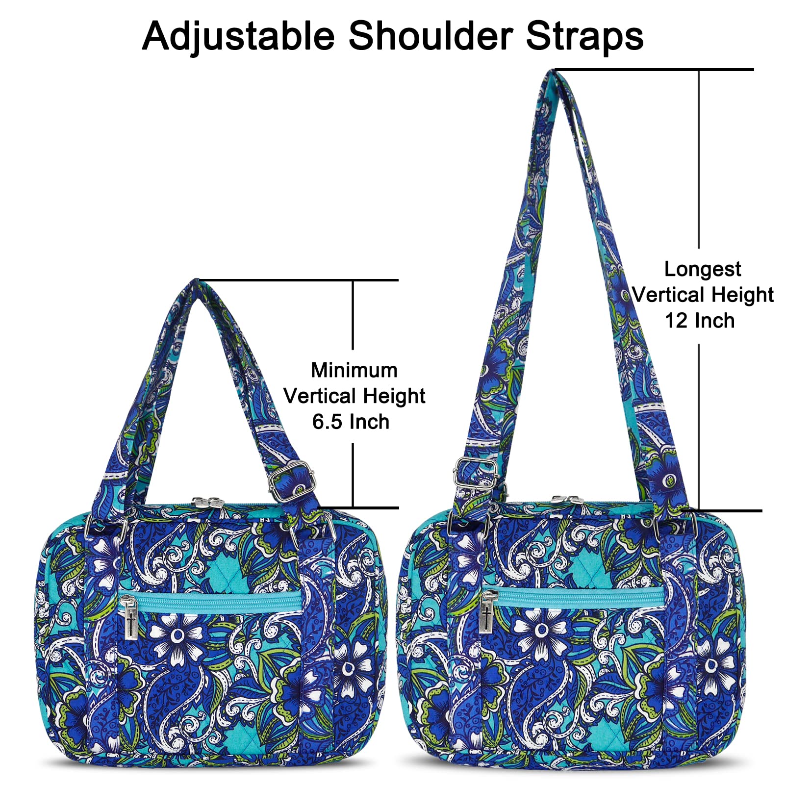 Women's Bible Cover with Adjustable Straps - Large Zippered Study Bible Carrying Case Bag (10x7x2.7 Inches) - Perfect for Church, Travel & Bible Study Groups