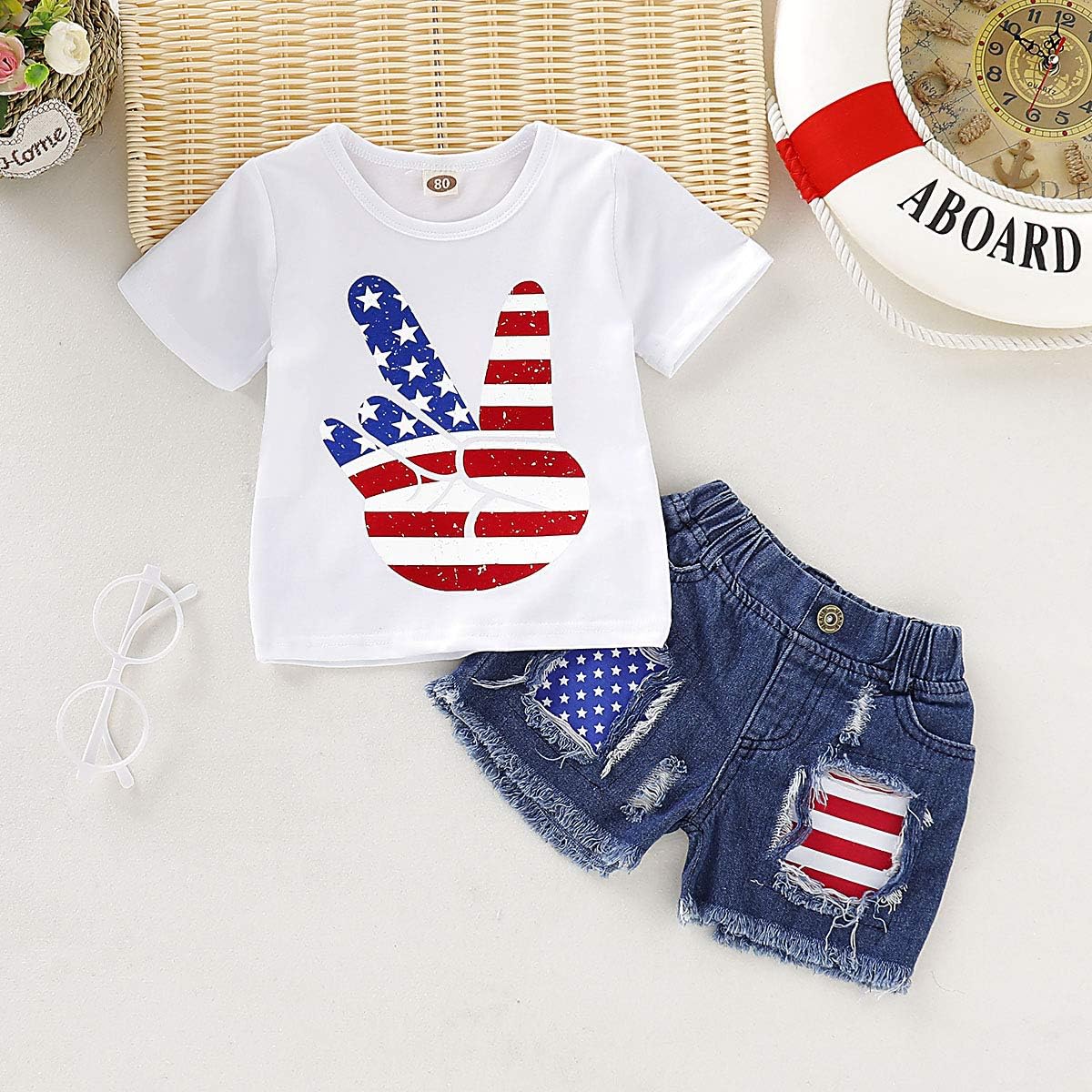 **Mikrdoo Baby Girl Clothes Set - Toddler Summer Outfits with Ripped Denim Shorts & Tops | Cute Little Girl Fashion for Playdates & Outdoor Activities**