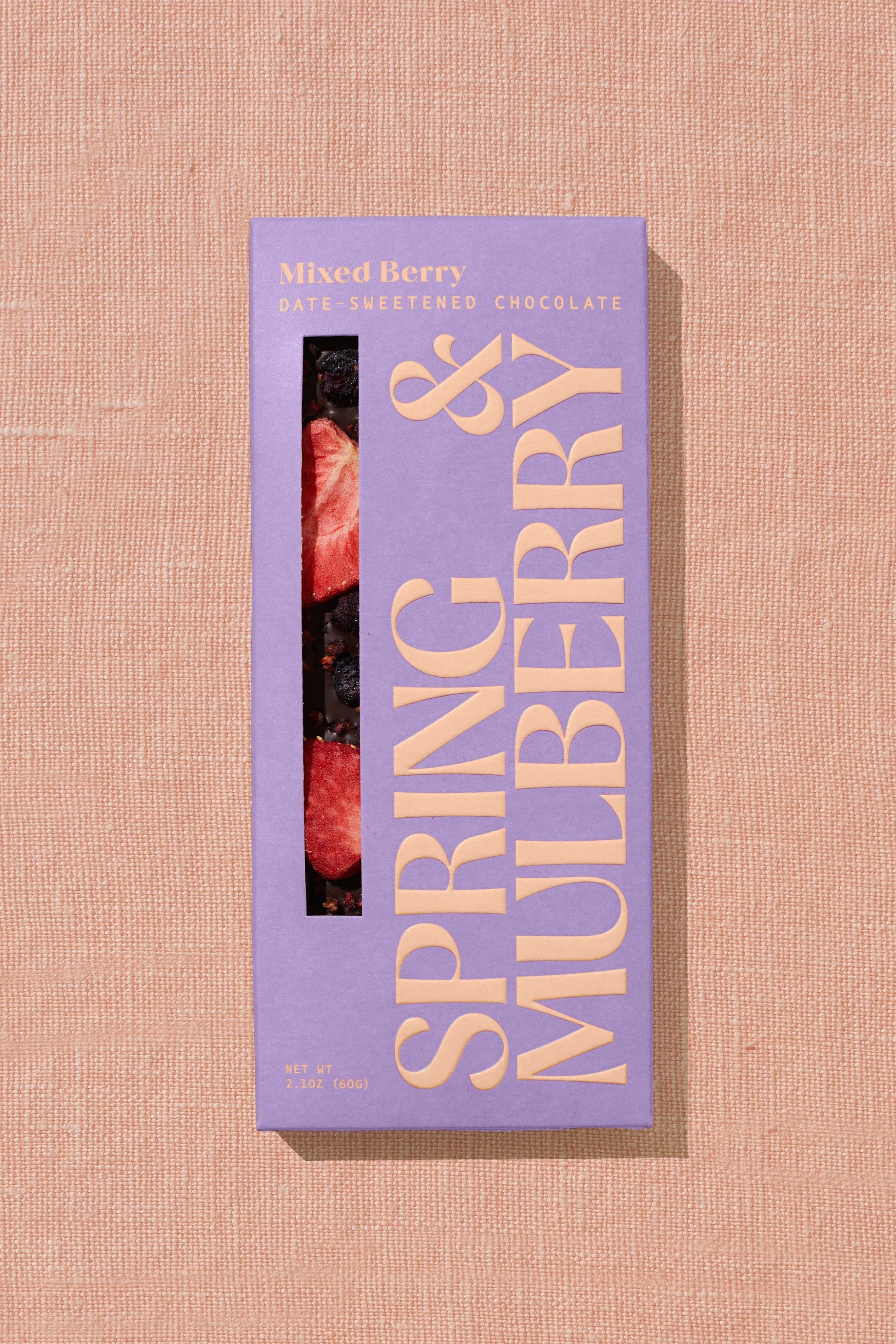 Organic Mixed Berry Dark Chocolate Sweetened with Dates - Healthy Vegan Snack for Dessert, Gifts & Parties