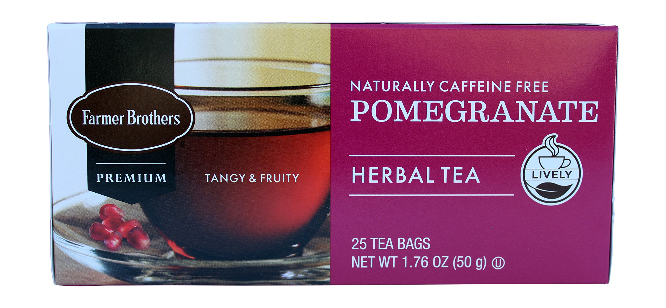 Farmer Brothers Premium Pomegranate Herbal Tea Bags - 25 Count | Caffeine-Free, Antioxidant-Rich | Perfect for Relaxation, Afternoon Tea & Gift Giving