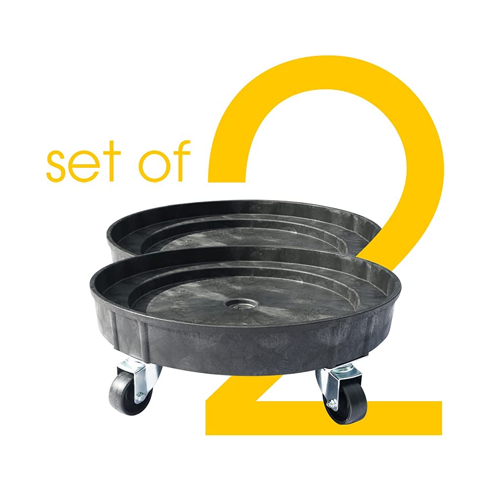 Heavy Duty Plastic Drum Dolly for 30 & 55 Gallon Barrels - 900 lb Capacity Barrel Cart with 5 Swivel Casters - Black (2 Pack) - Ideal for Warehouse, Industrial, and Home Storage Use