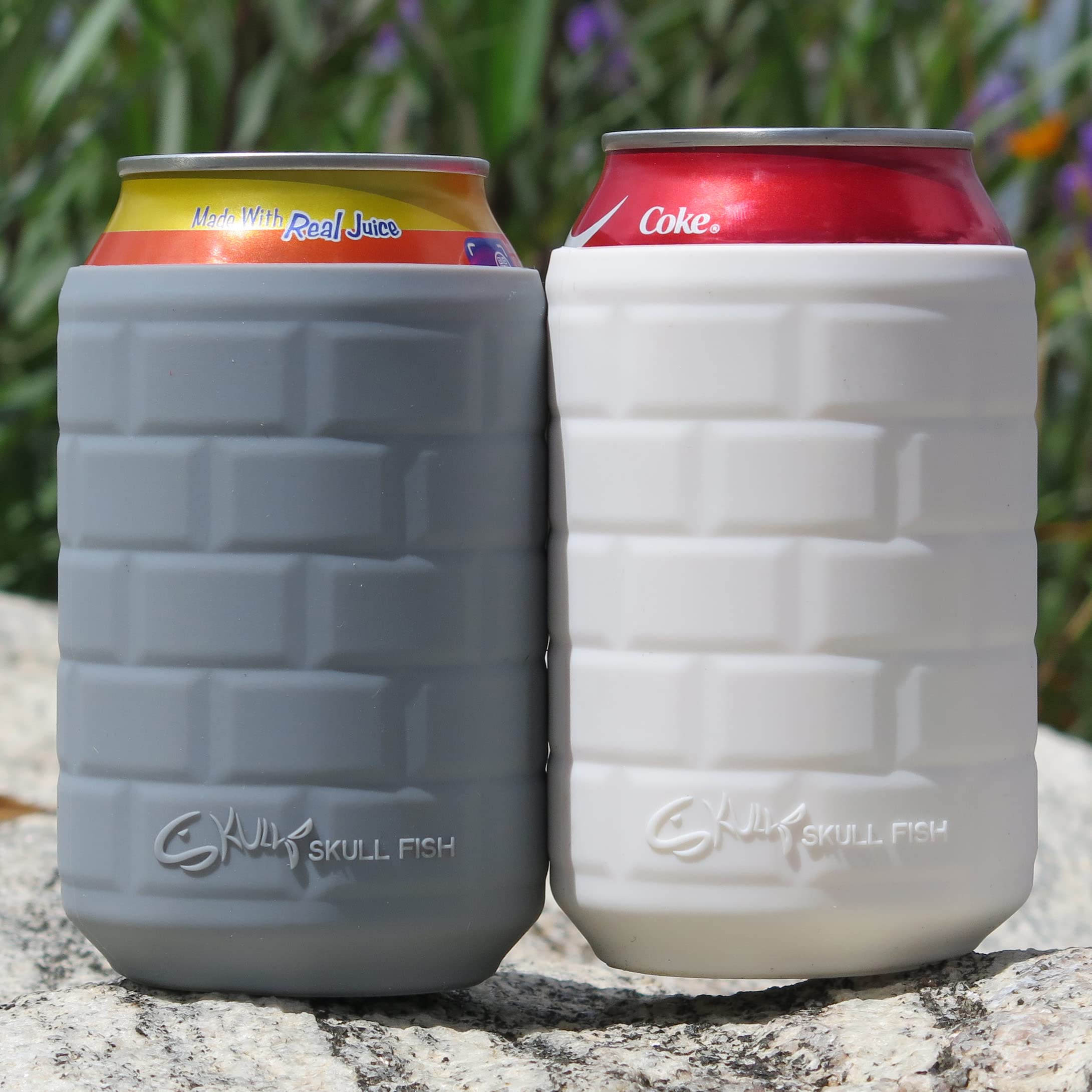 2 Pack Soft Silicone Sleeve Insulators for 12oz Standard Soda/Beer Cans - Insulating Beverage Cooler Covers (White & Gray) - Perfect for Picnics, BBQs, and Outdoor Parties