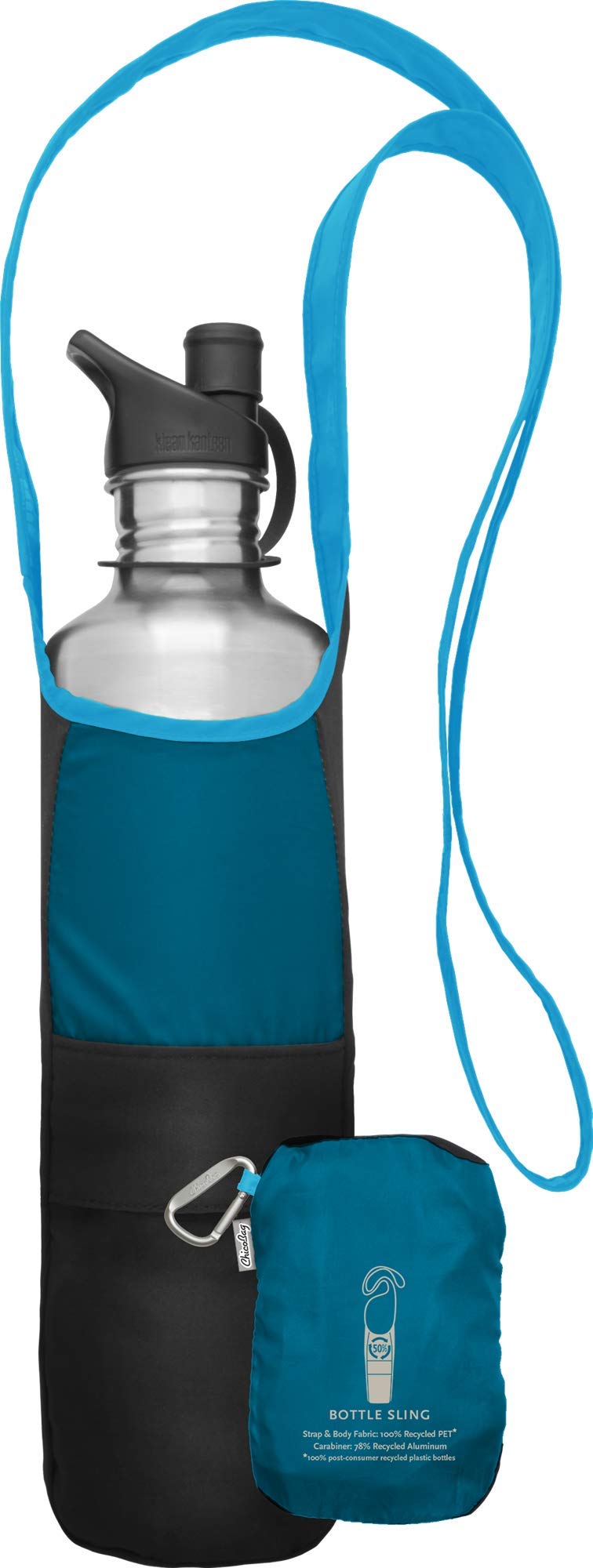 ChicoBag rePETe Recycled Water Bottle Sling with Strap | Eco-Friendly Aquamarine Carrier | Perfect for Hiking, Travel & Daily Commute