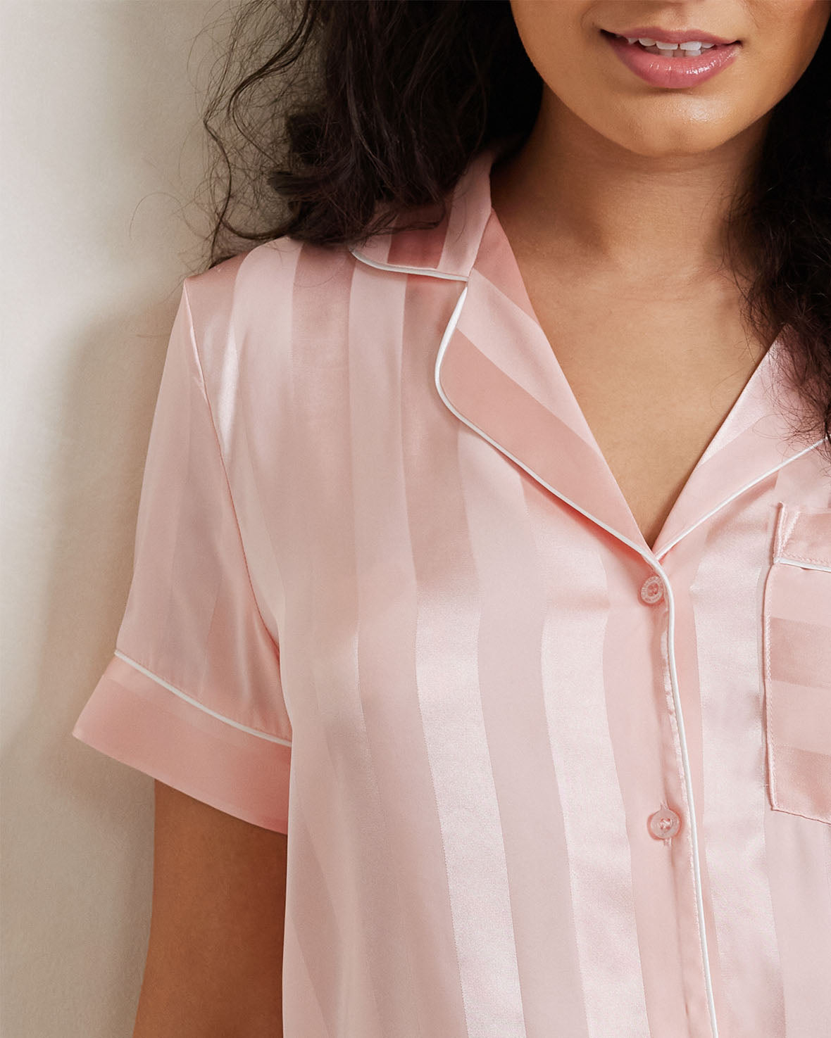 Luxury Satin Jacquard Stripe Short Pajama Set for Women - Soft Blush Pink Sleepwear | Perfect for Summer Nights, Lounge Wear & Bridal Shower Gifts