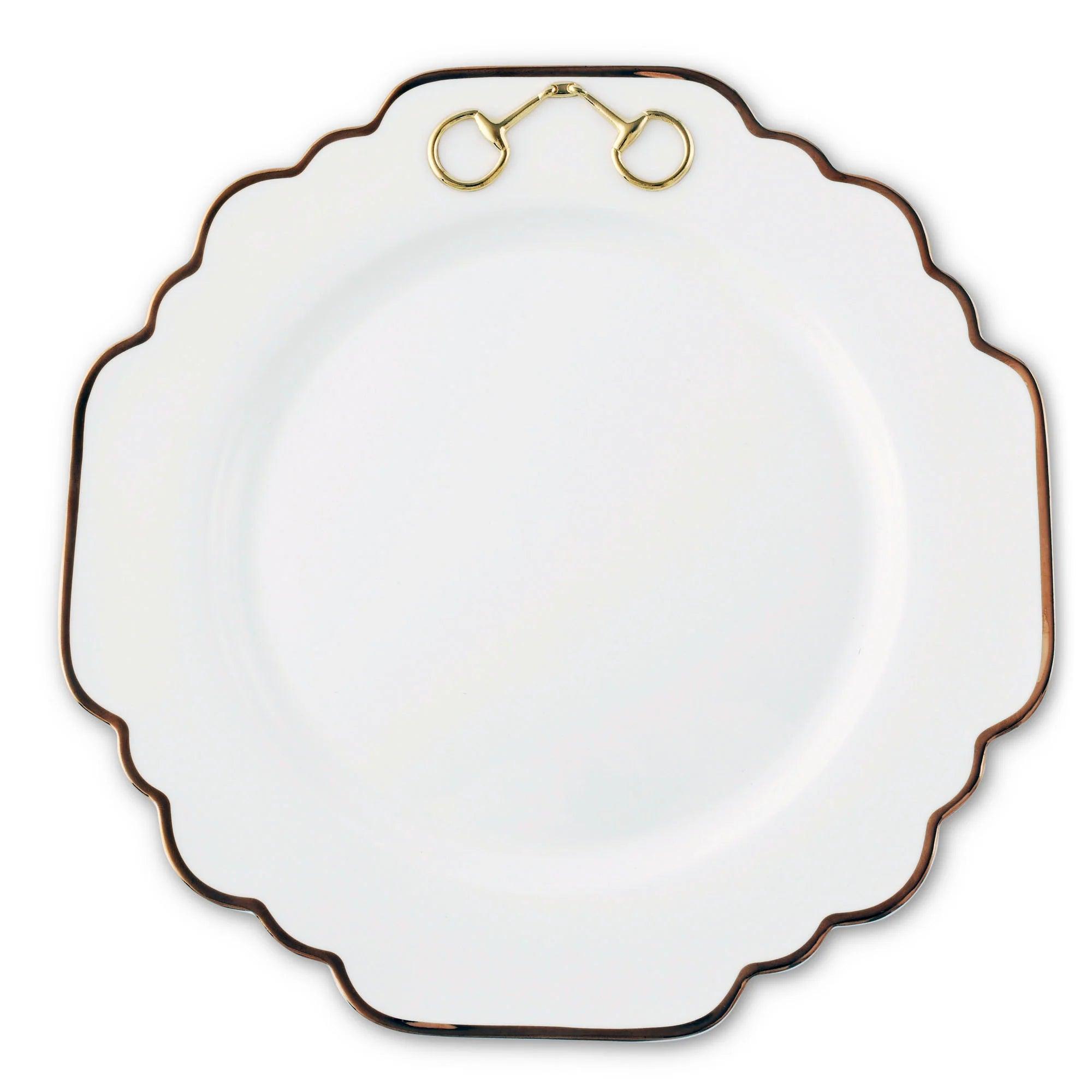 Premium Snaffle Bit Gold Scallop Edge Dinner Plates - Elegant Fine China for Formal Dining, Wedding Receptions & Holiday Entertaining