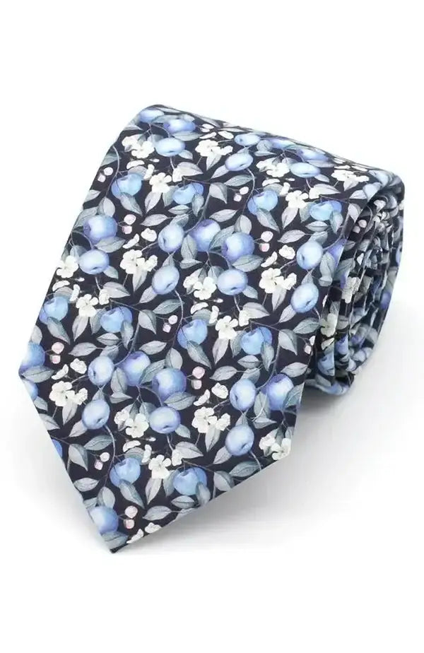 L A Smith Elvington Orchard Tie and Hank Set - Premium Liberty Fabric Necktie & Pocket Square Set for Men - Perfect for Weddings, Business Meetings & Formal Events