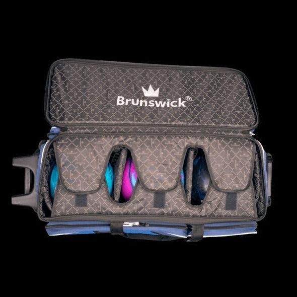 Brunswick Quest 3 Ball Triple Roller Black Bowling Bag for Adults - Durable Bowling Ball Carrier with Wheels for League Play & Tournament Travel