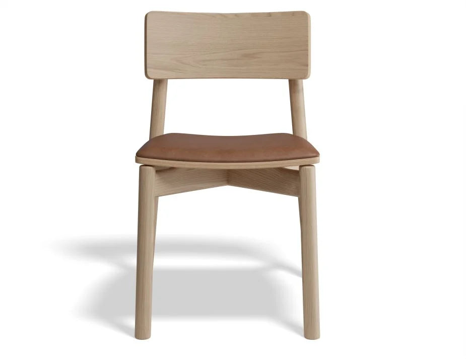 Premium Andi Chair with Soft Leather Seat Pad - Natural Wood Finish - Comfortable Modern Home & Office Seating for Living Room, Study, or Workspace