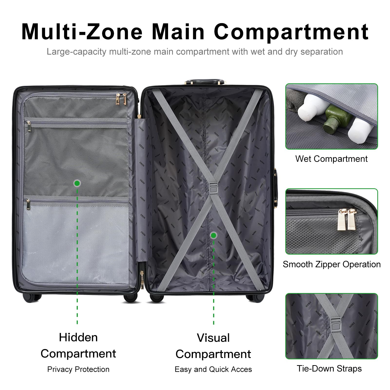 Vintage Crocodile Pattern 3-Piece Faux Leather Luggage Set - 20/24/28 Inch Hardside Spinner Suitcases with TSA Lock & Rose Gold Telescopic Handle, Black - Perfect for Business Travel, Vacation & Airplane Carry-On