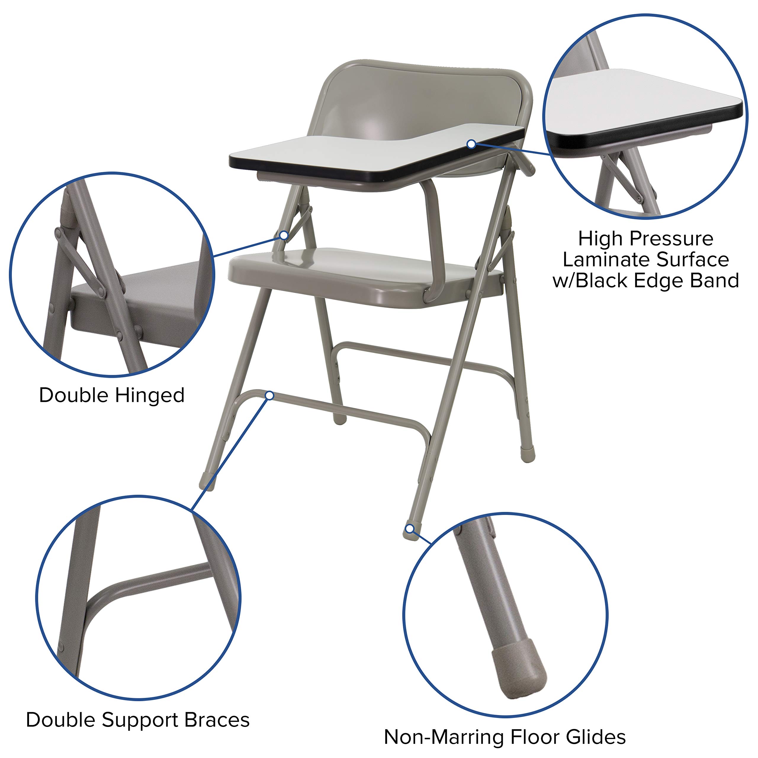 2 Pack Premium Steel Beige Folding Chair with Left-Handed Tablet Arm - Heavy Duty Event Chairs for Weddings, Conferences & Outdoor Gatherings