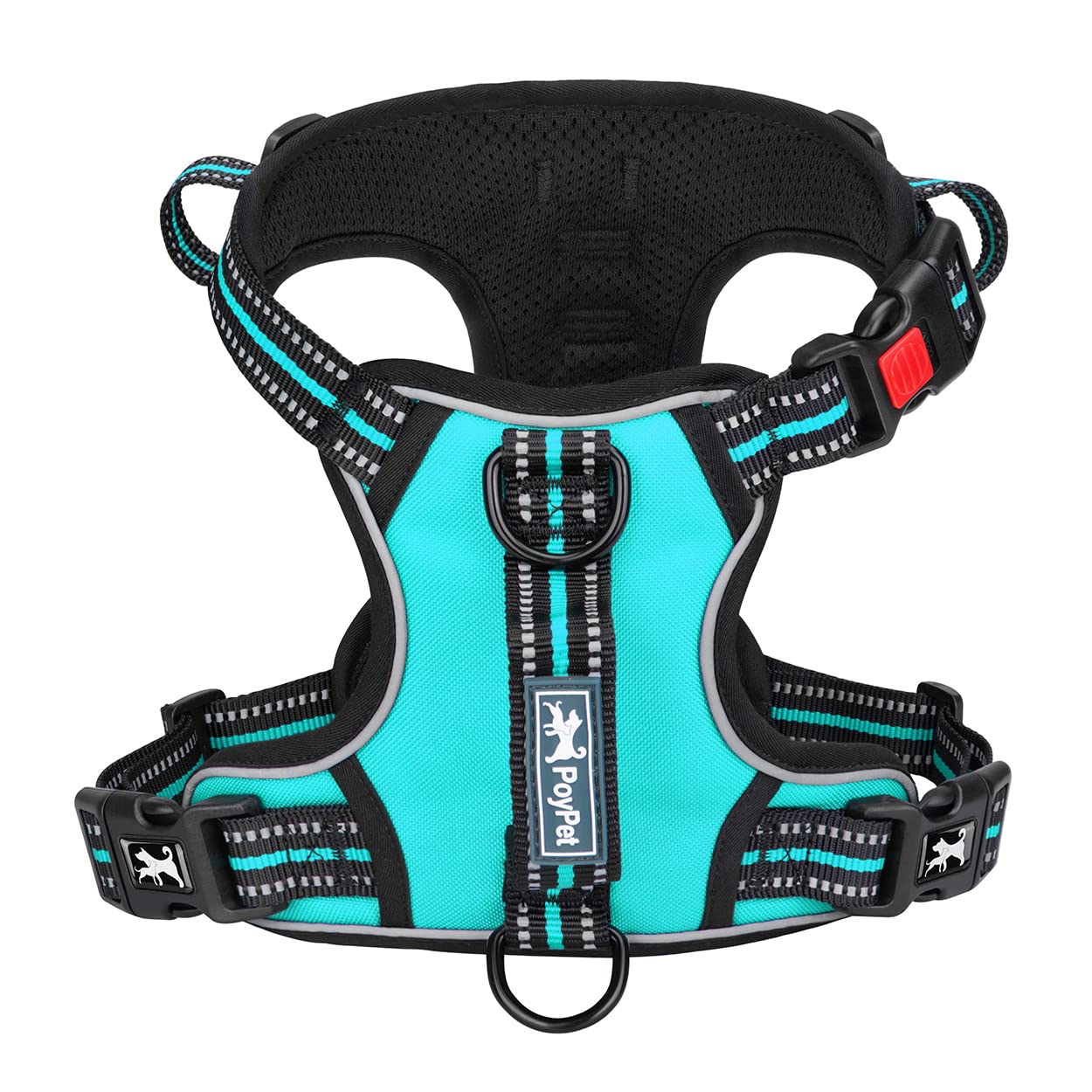 PoyPet No Pull Dog Harness - Front Clip Reflective Vest with Soft Padded Handle & 3 Leash Attachments for Small Medium Large Dogs (Mint Blue, Medium) - Perfect for Walking, Training & Nighttime Safety