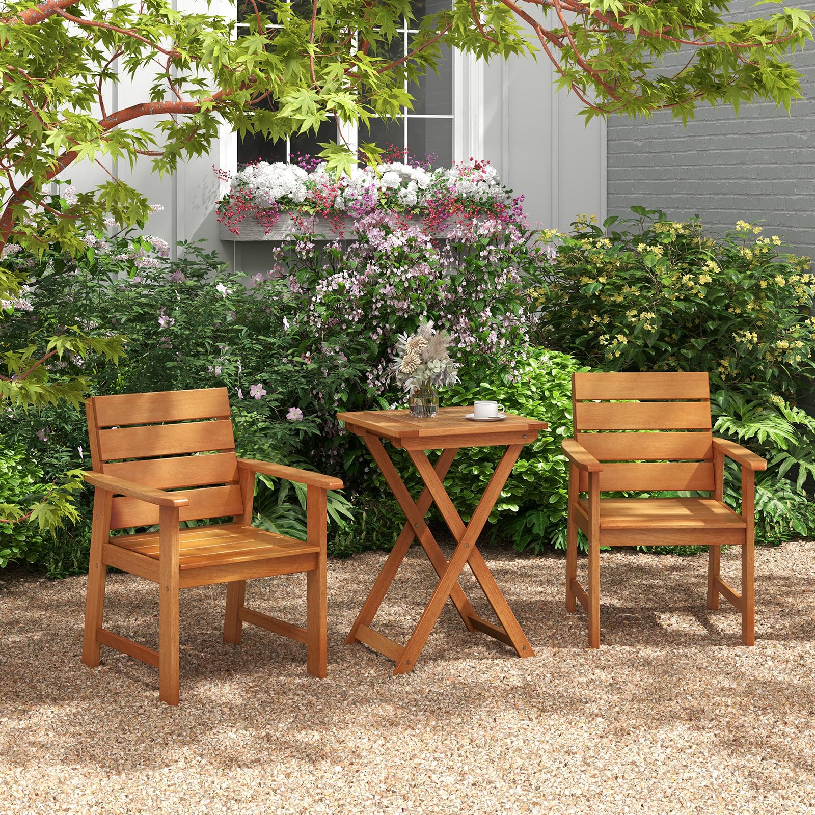 Tangkula 20 Inch Square Folding Patio Table - Outdoor Hardwood Bistro Table with Slatted Tabletop, Space-Saving Foldable Design for Backyard, Poolside, Balcony, Garden, Camping & Picnics (2-Pack)