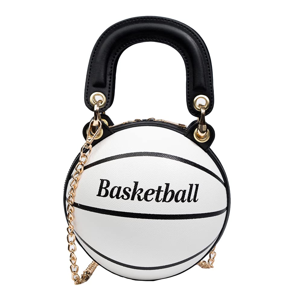 AIZHIYI Women's Fashion Round Basketball Shoulder Bag - Genuine Leather Crossbody Purse with Chain Strap for Sports, Travel & Daily Use