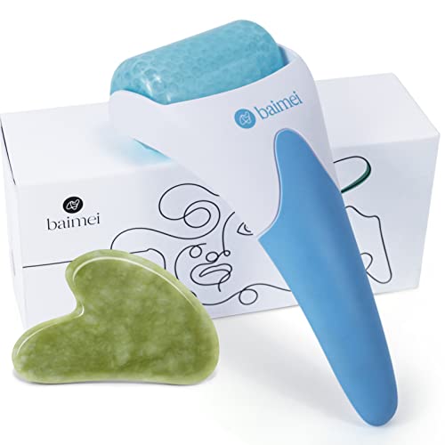 BAIMEI Ice Roller for Face Puffiness Relief & Gua Sha Facial Massage Tool Set - Reduce Dark Circles, Soothe Skin & Relax Muscles - Perfect for Morning Routine, Post-Workout Recovery & Spa Day at Home