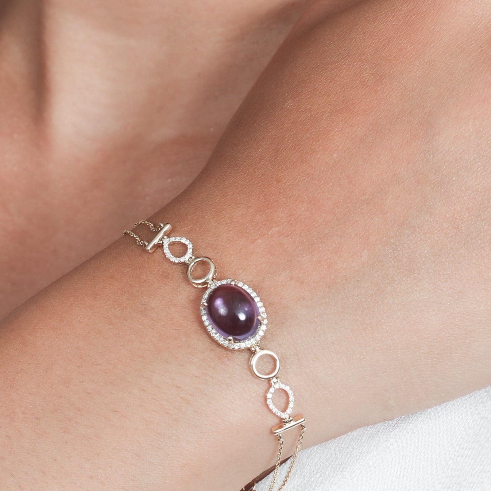 14k Yellow Gold Amethyst & Diamond Infinity Heirloom Bracelet for Women | Elegant Jewelry Gift for Anniversary, Birthday & Special Occasions