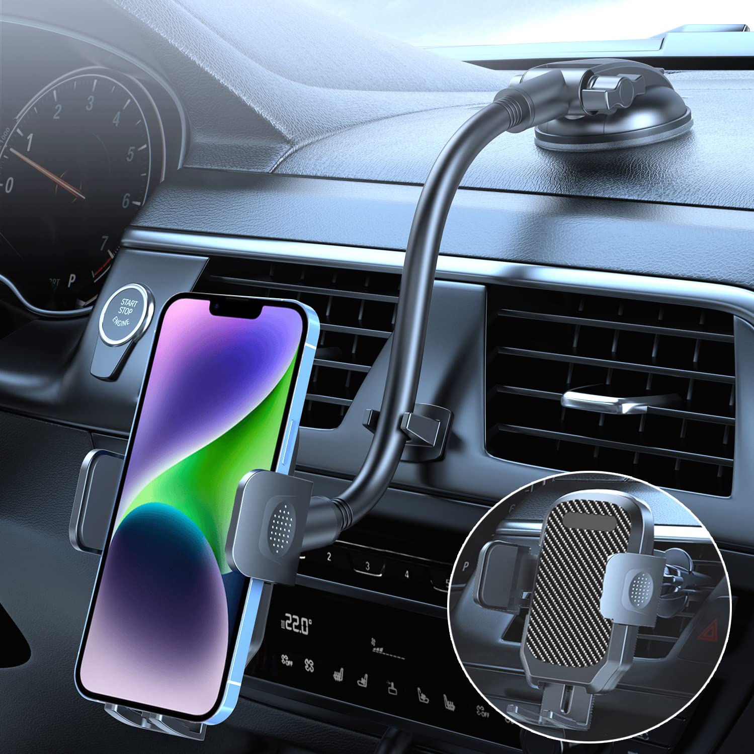 Military Grade Car Phone Holder with Powerful Suction - Adjustable Gooseneck Dashboard & Windshield Mount for iPhone 16/15/14 & All Smartphones - Perfect for Trucks, Commuting & Road Trips