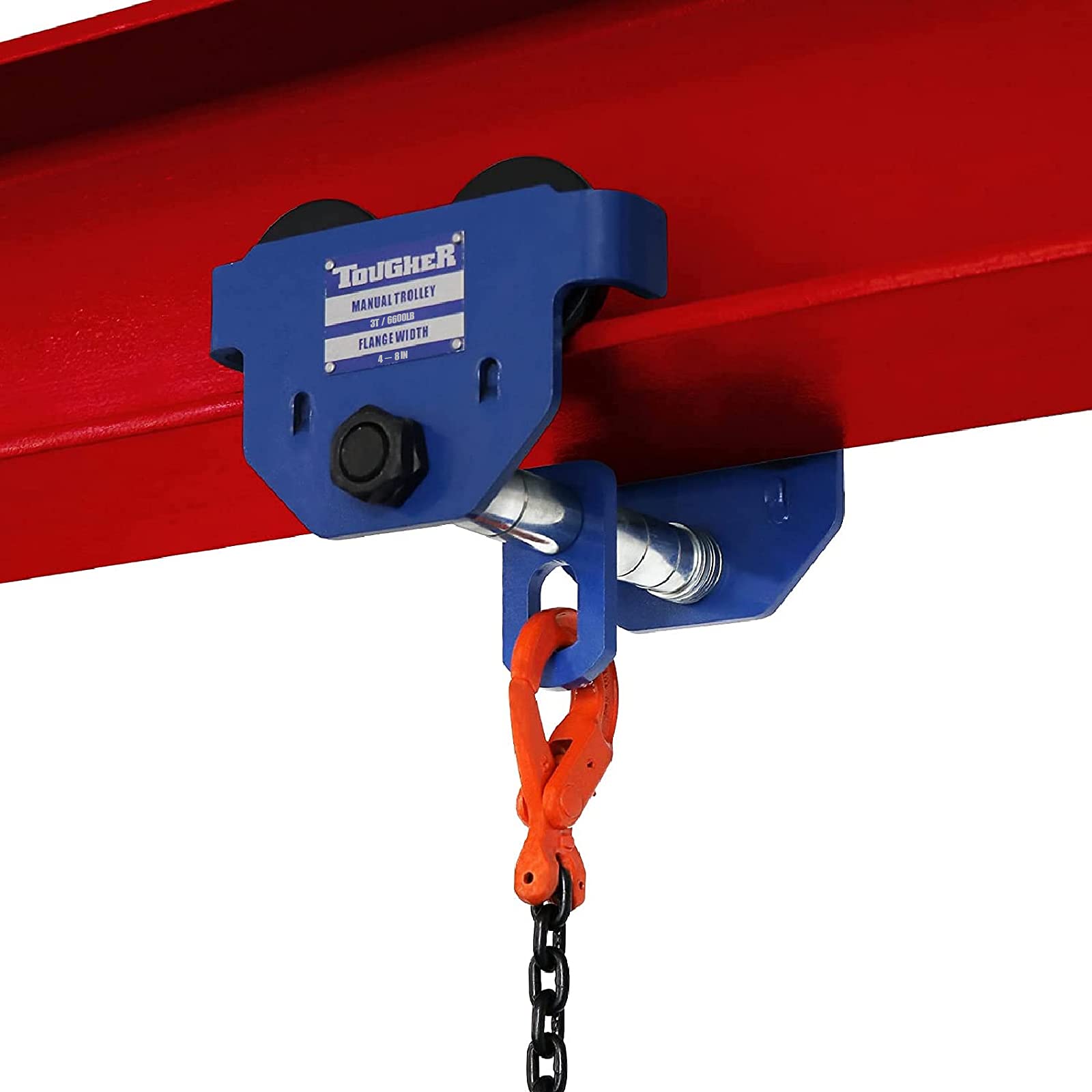 3 Ton Heavy Duty Dual Wheels Beam Trolley - 6600LBS Capacity Push Manual Hoist with Dual Track Rollers & 4-8in Adjustable Flange - Ideal for Warehouse, Construction, and Industrial Lifting Operations