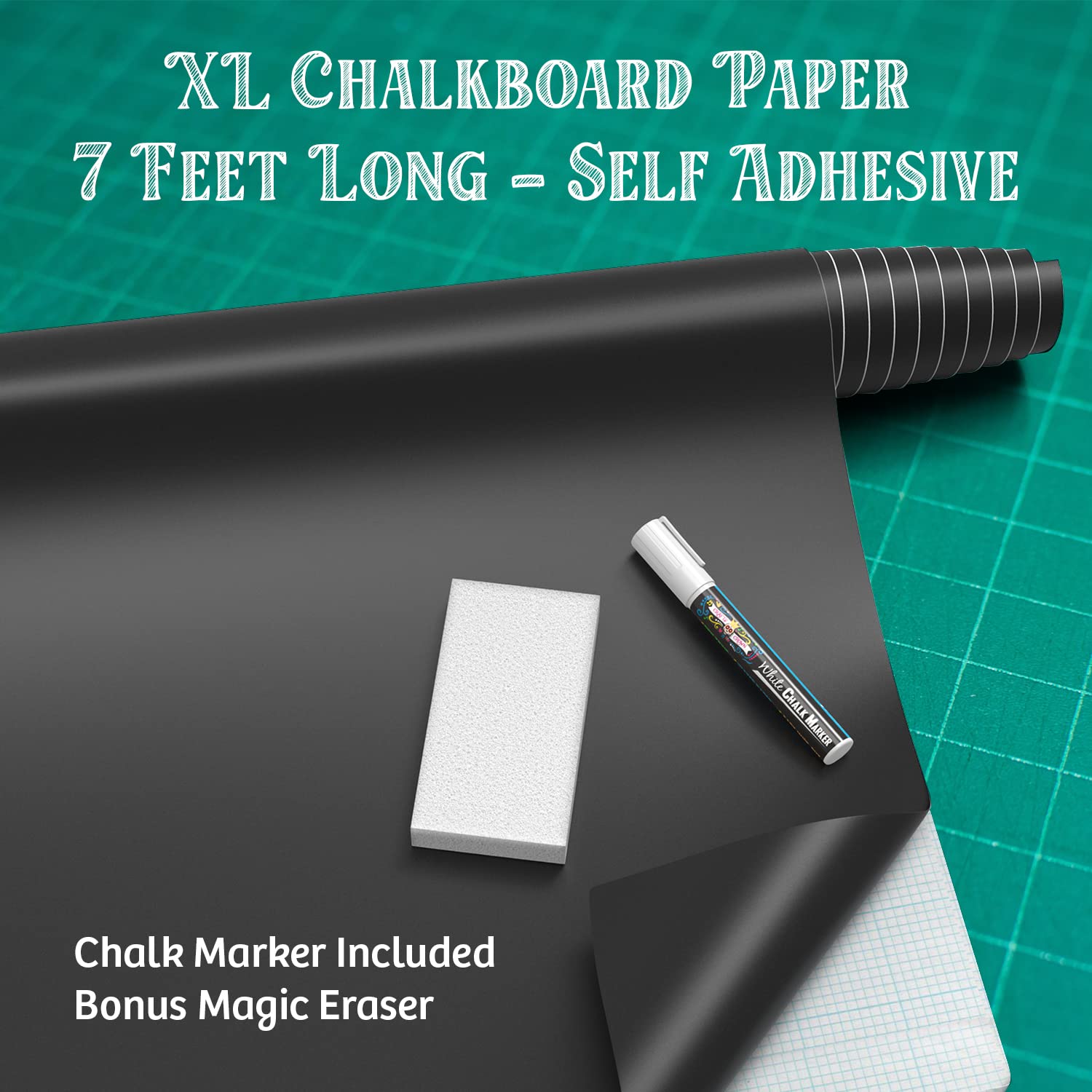 Chalkboard Contact Paper Roll - Peel & Stick Black Wallpaper for Walls & DIY Projects (7 Feet)
