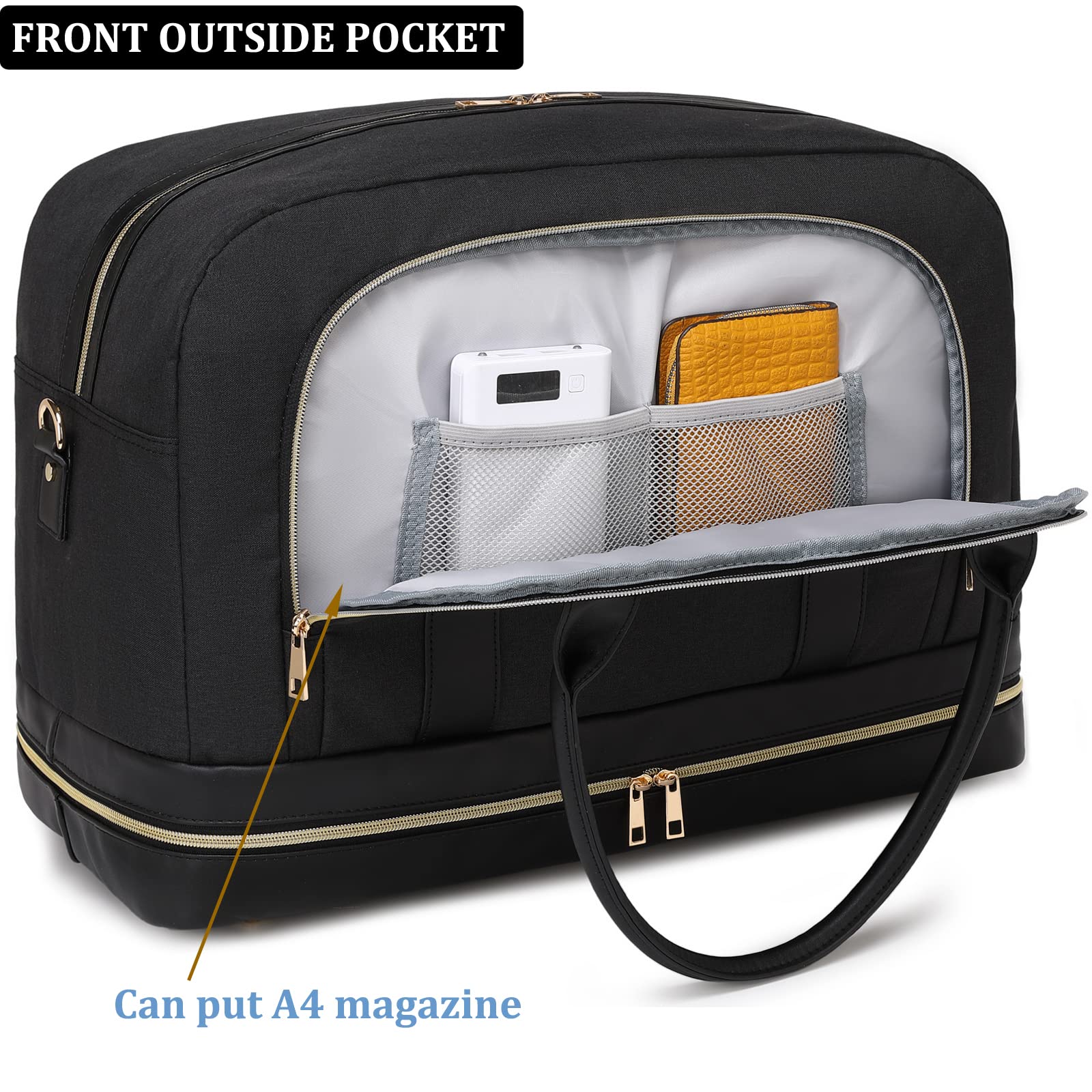 Stylish Leather Weekender Bag for Women & Men - Duffle Overnight Travel Tote Carry On Luggage - Perfect for Business Trips, Gym, Weekend Getaways & Airplane Travel
