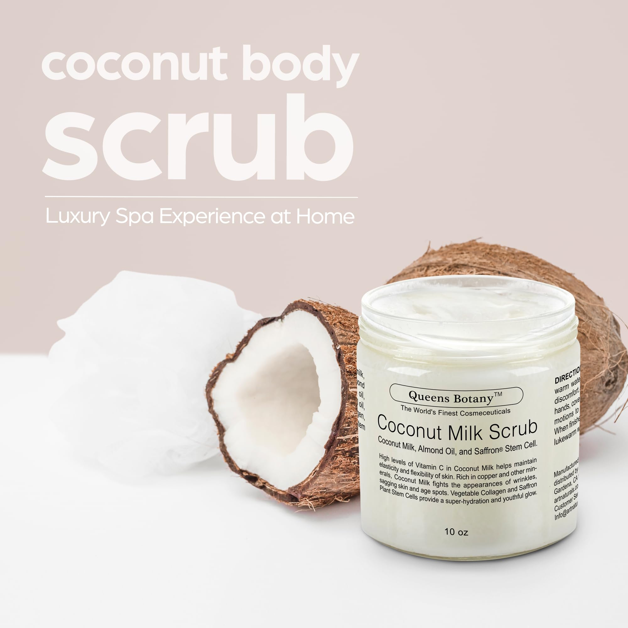 Organic Coconut Milk Body Scrub with Almond Oil & Saffron Stem Cell - Exfoliating & Moisturizing Salt Scrub for Dry Skin - Fights Aging, Acne, Eczema & Psoriasis - 10 oz - Perfect for Spa Day & At-Home Self Care Routine