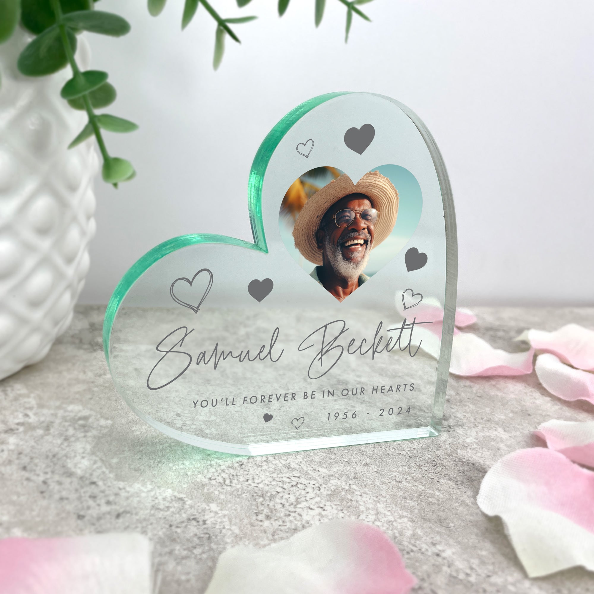 Personalized Memorial Acrylic Heart Photo Frame - Custom Engraved Standing Keepsake for Loved Ones | Perfect for Home Decor, Gifts & Remembrance Ceremonies