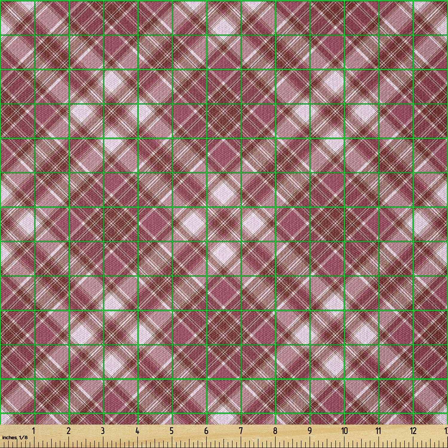 Ambesonne Stretch Knit Fabric by The Yard - Diagonal Checkered Pattern with Rose Tones for Clothing & Crafts | 10 Yards Dried Rose White | Perfect for DIY Dresses, Scarves & Home Decor Projects
