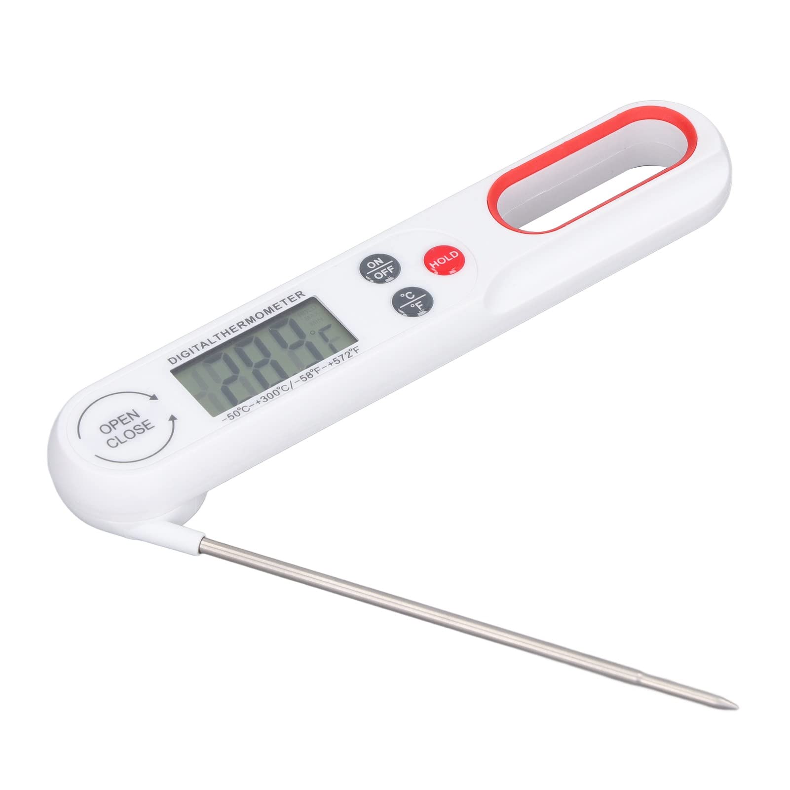 Instant Read Digital Food Thermometer - Foldable BBQ Grill Cooking Thermometer with Accurate Temperature Reading & Battery Included (White) - Perfect for Grilling, Baking, and Meat Cooking