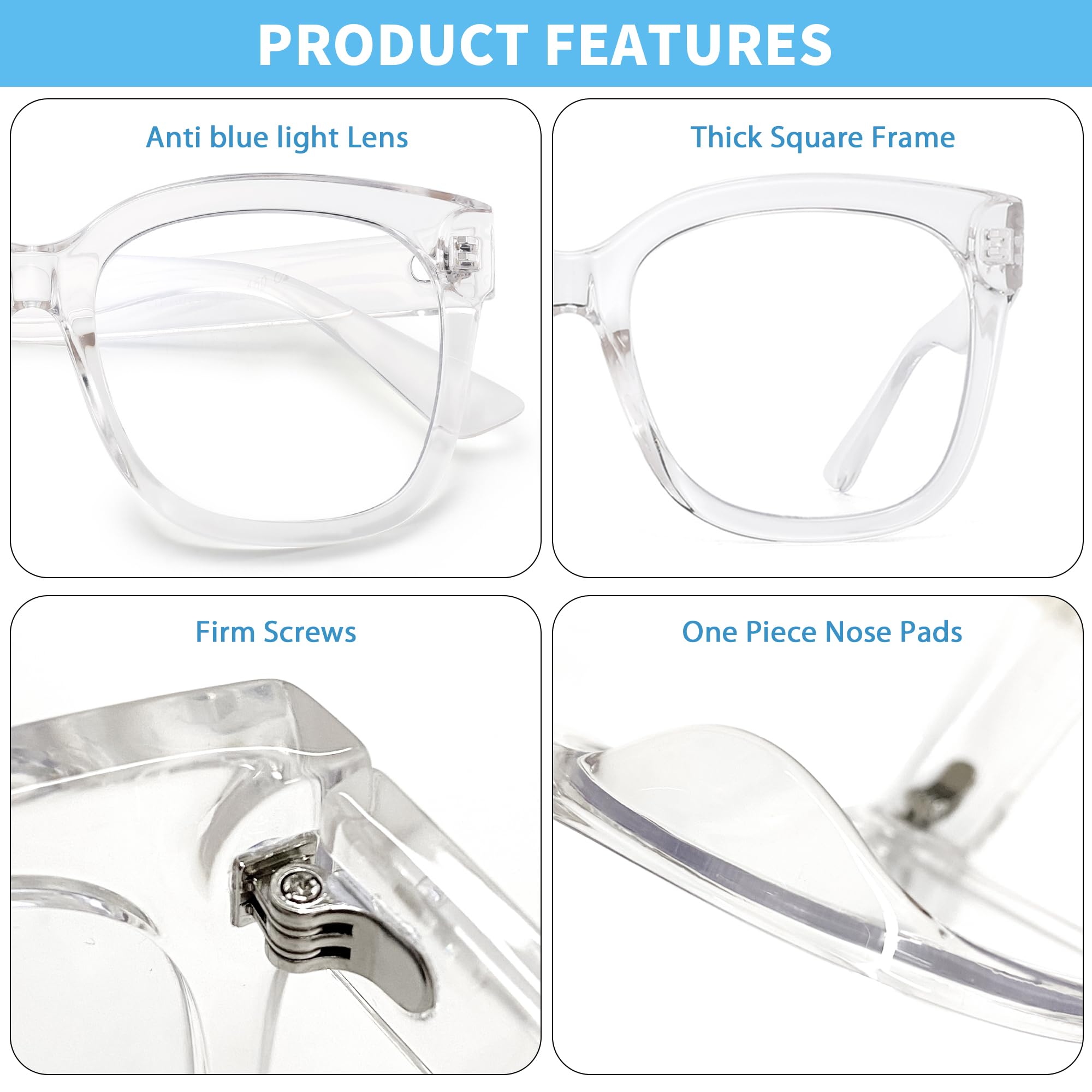 JIM HALO Oversized Blue Light Blocking Glasses for Women - Square Chunky Computer Glasses to Reduce Eye Strain & Fatigue - Perfect for Gaming, Working & Screen Time