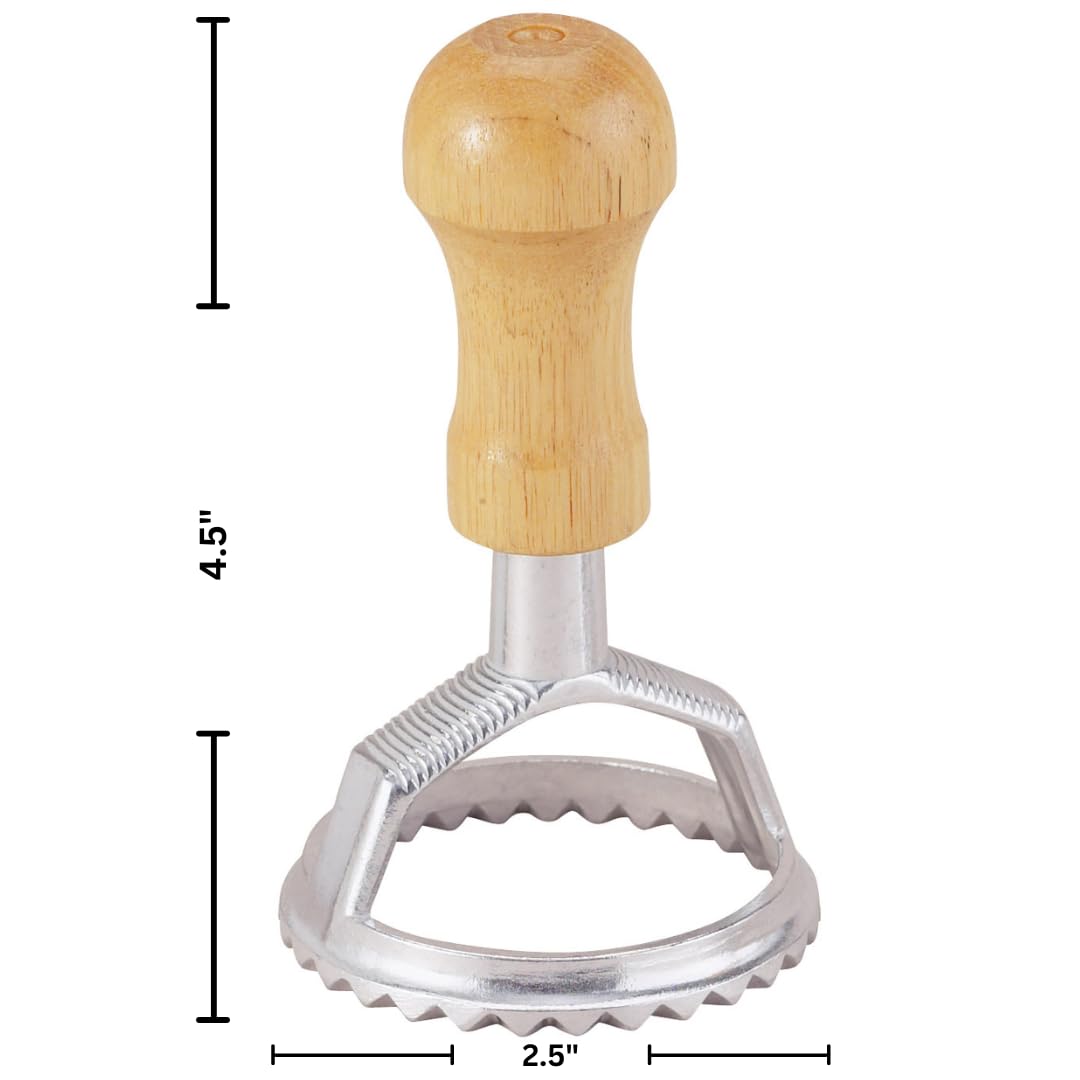 Fantes Authentic Italian Ravioli Maker Stamp Set - 2.5 Inch Round Pasta Cutter with Wooden Handle & Fluted Edge - Perfect for Homemade Pasta, Dumplings, and Italian Cooking - Since 1906