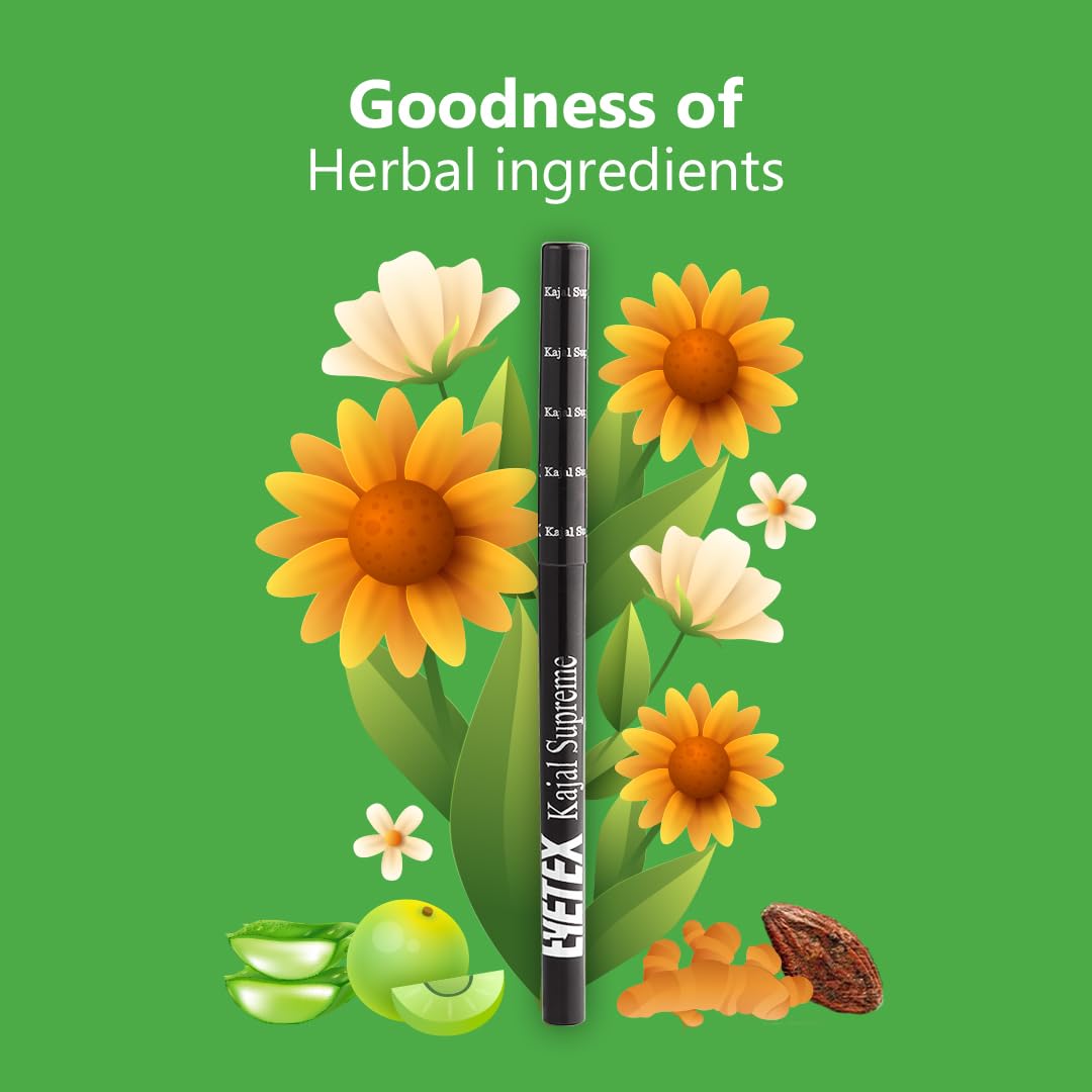 EYETEX Combo Pack: Matte Kajal Supreme Max Herbal Eyeliner Stick (0.35g) + Dazller Volumizing Mascara (4.1g) in Black | Smudge-Proof & Long-Lasting Eye Makeup Kit for Dramatic Looks | Perfect for Daily Wear, Parties & Special Occasions