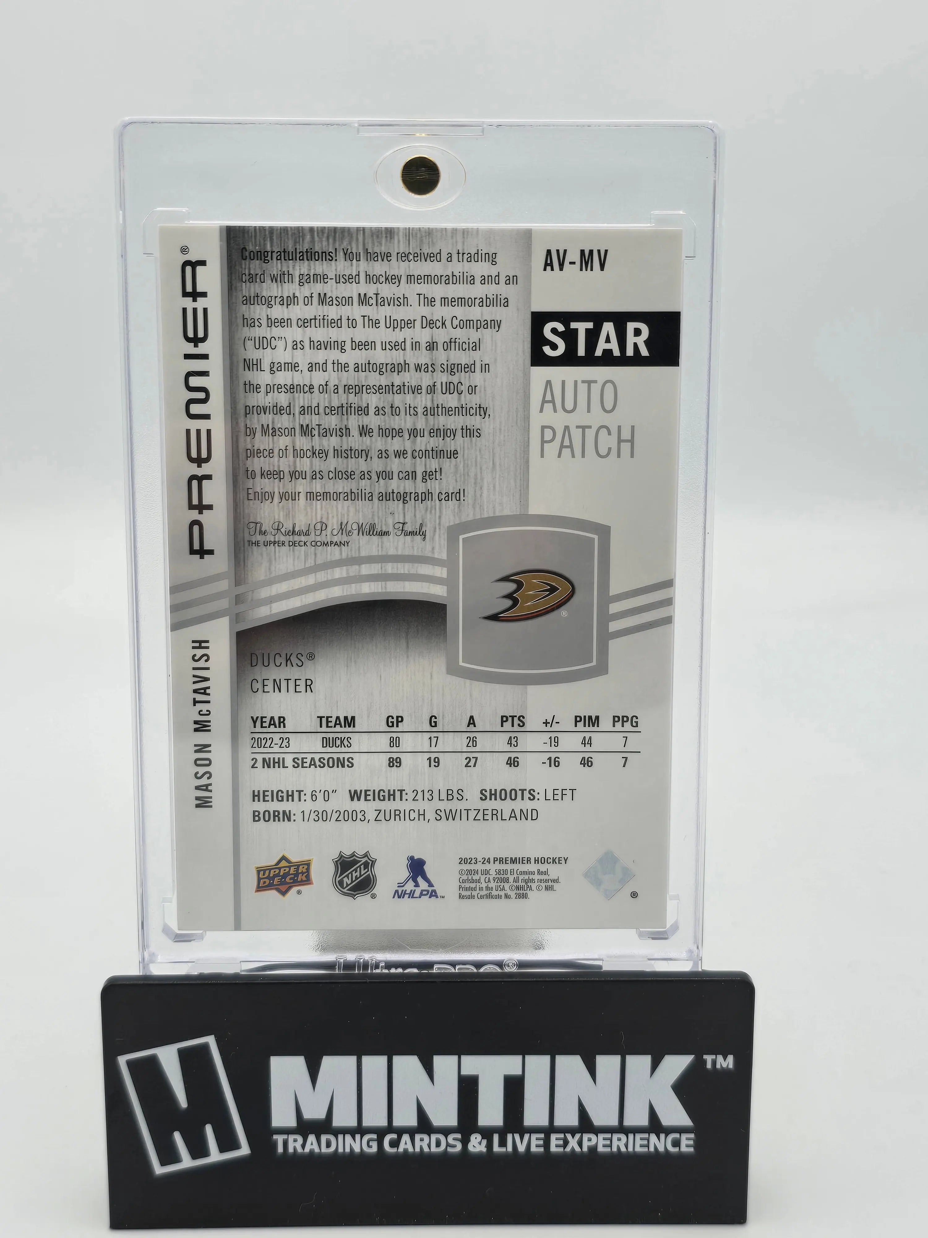 2023-24 Upper Deck Premier Hockey Mason McTavish Star Auto Patch /35 - Authentic Signed Rookie Card for Collectors & NHL Fans - Perfect for Display, Trading, and Investment