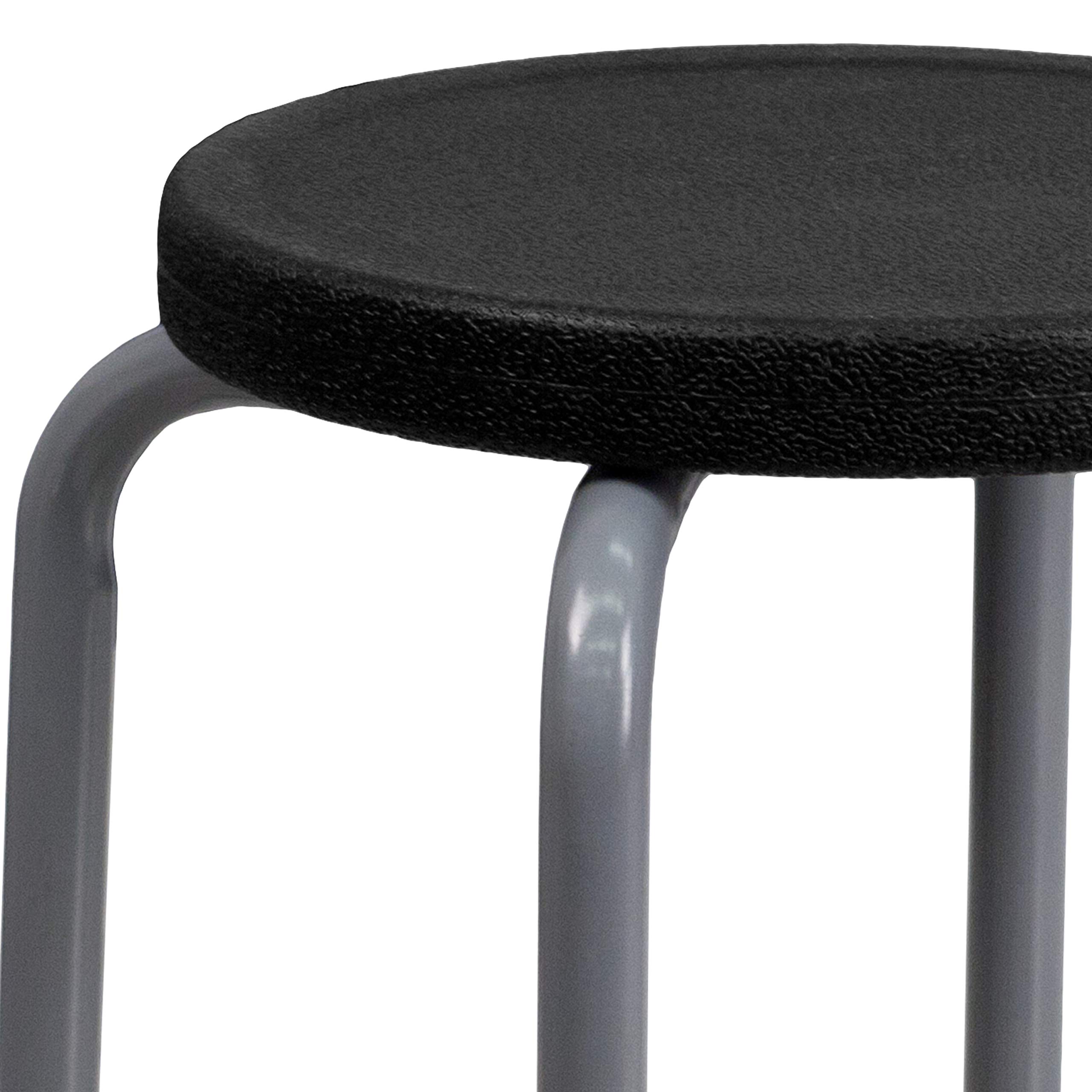 Flash Furniture Stackable Stool with Black Seat & Silver Powder Coated Frame - Compact Bar Stools for Kitchen, Basement & Small Spaces - Durable Metal Frame for Home, Office or Commercial Use