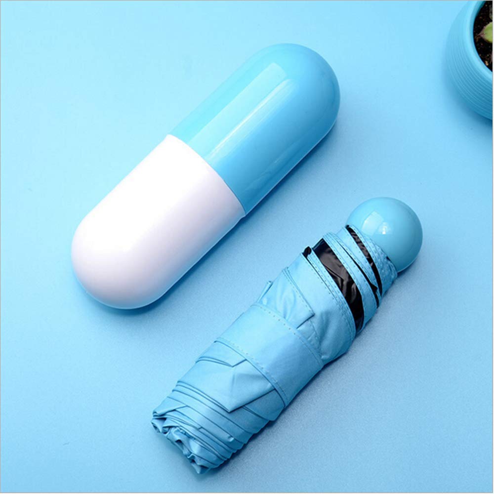 Foldable Windproof Compact Travel Umbrella for Men & Women - Mini Cream Solid Color UV Protection (95% UV Resistance) - Perfect for Commuting, Outdoor Activities & Travel (Blue)