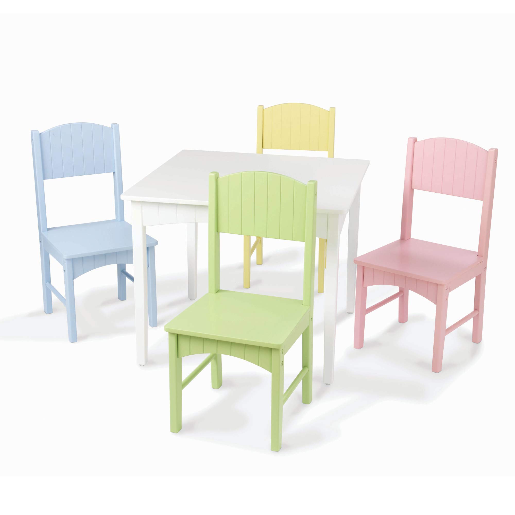 KidKraft Nantucket Wooden Table and 4 Chairs Set for Kids - Pastel Playroom Furniture with Wainscoting Detail - Perfect Gift for Ages 3-8 - Ideal for Pretend Tea Parties, Arts & Crafts, and Learning Activities
