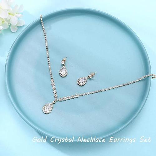 Unicra Bride Crystal Necklace & Earrings Set - Elegant Bridal Wedding Jewelry with Rhinestones | Perfect for Weddings, Prom, Anniversary & Formal Events