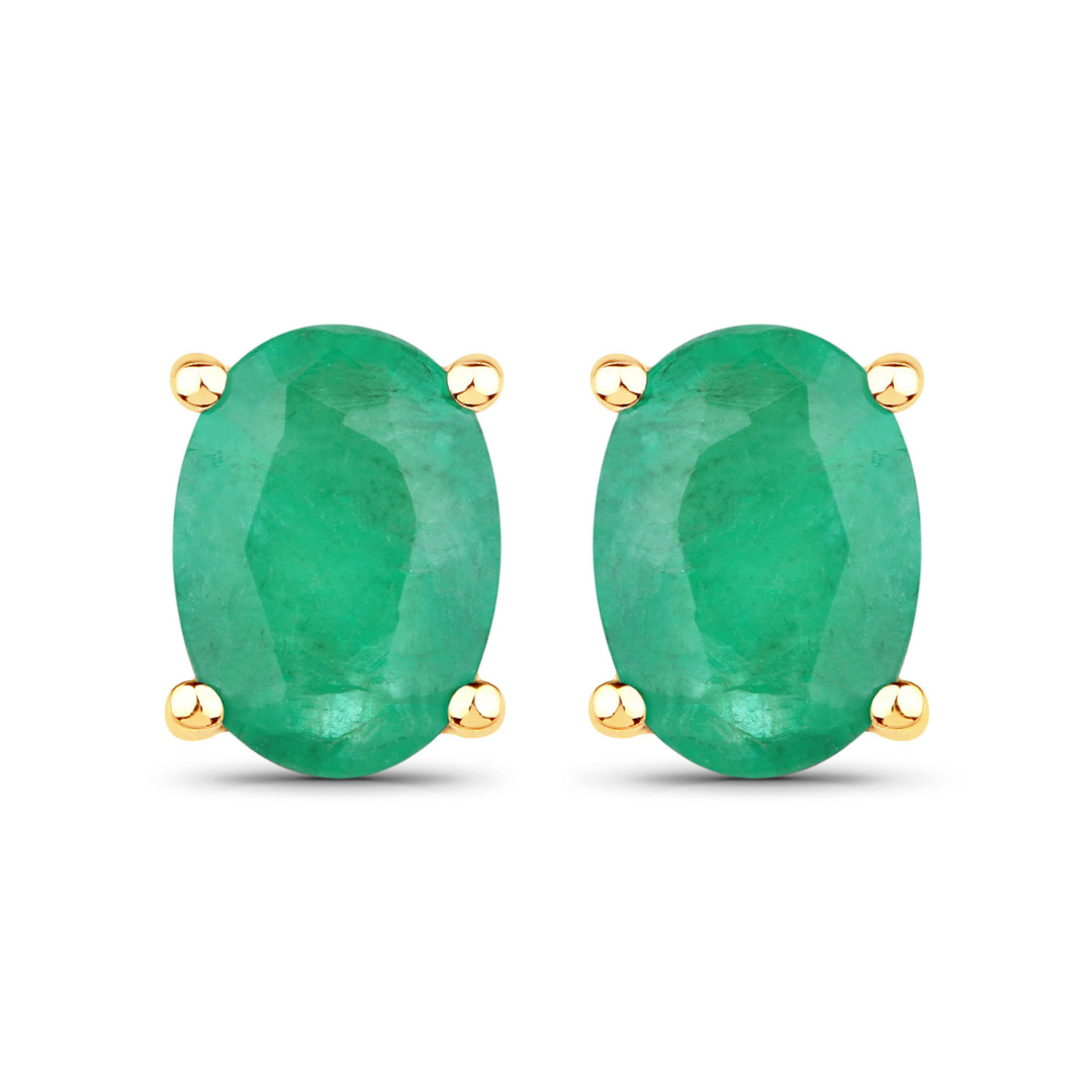 Genuine Zambian Emerald 10K Gold Oval Stud Earrings for Women - Perfect for Weddings, Parties & Everyday Elegance
