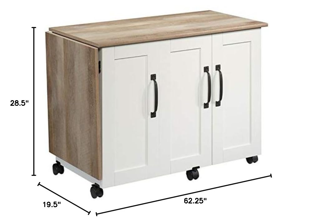 Pemberly Row Contemporary Engineered Wood Sewing Craft Table in Soft White - Perfect for DIY Projects, Quilting & Home Office Workspace
