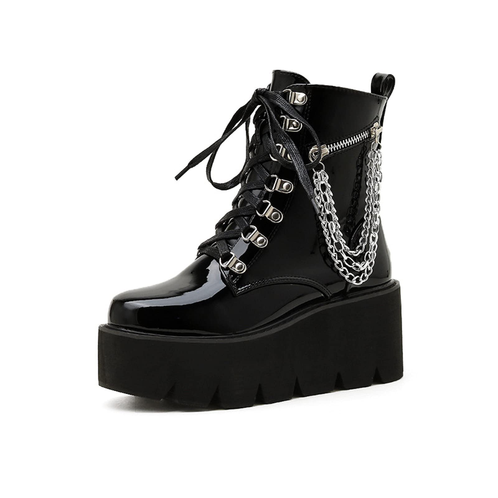 QAZW Women's Punk Gothic Combat Boots - PU Leather Ankle Boots with Heels for Winter, Warm Snow & Hiking Boots (Black, Size 6) | Perfect for Gothic Fashion, Outdoor Adventures & Cold Weather