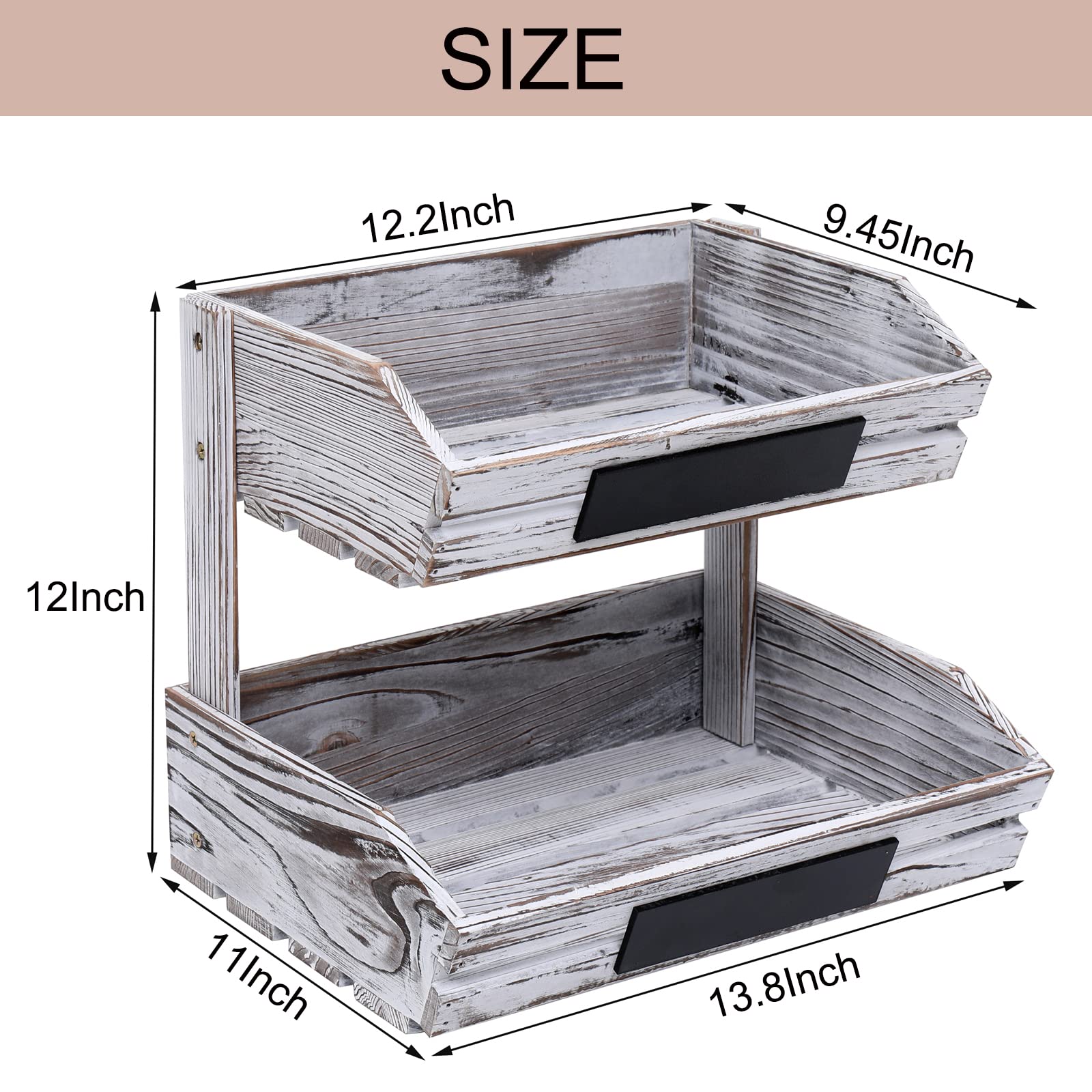Farmhouse 2-Tier Wooden Hanging Fruit Basket - Kitchen Storage Organizer for Fruits, Vegetables & Essentials | Rustic Standing Rack for Kitchen, Dining Room, Office & Guest Room (Assembly Required) | Perfect for Farmhouse Decor, Pantry Organization & Fresh Produce Display