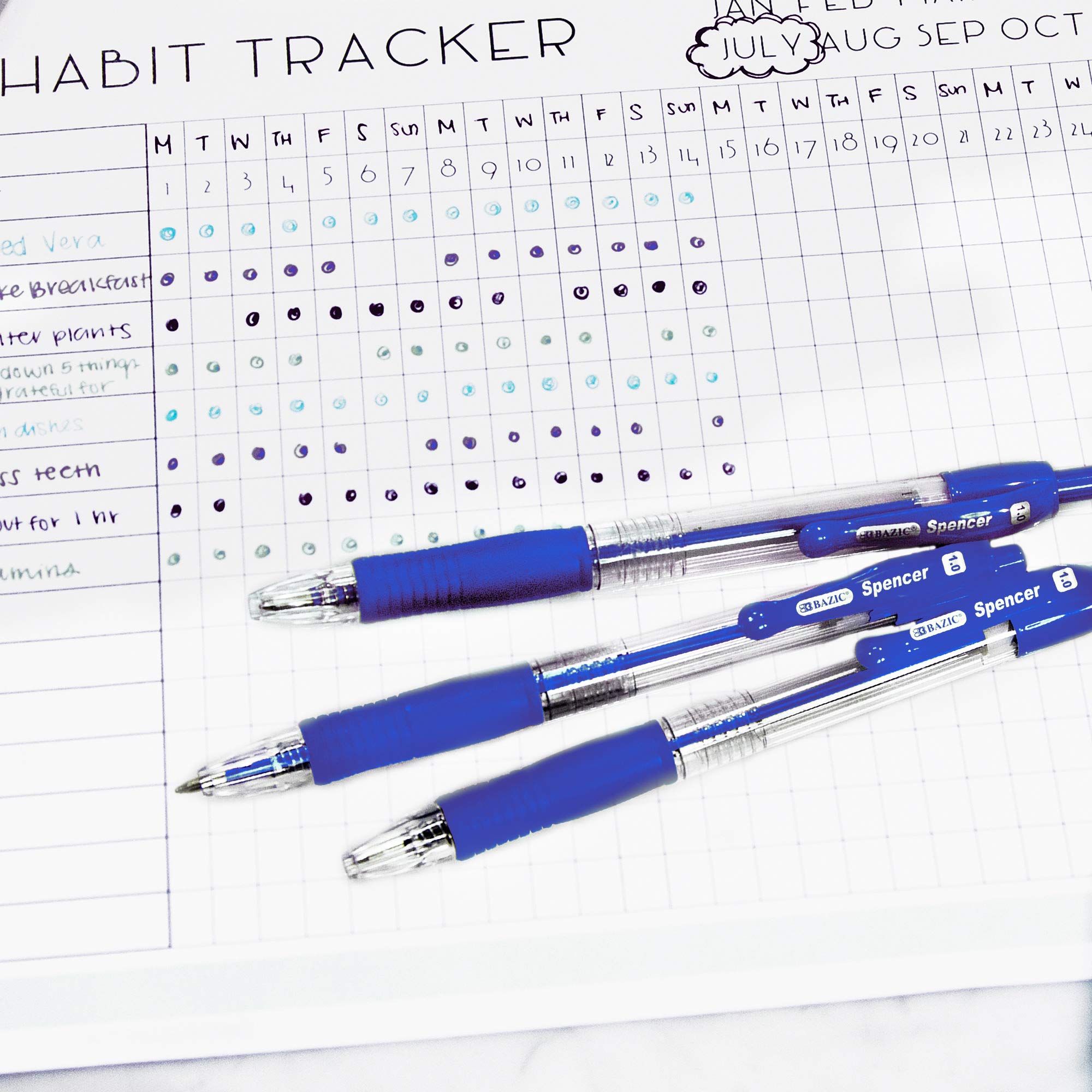 BAZIC Retractable Ballpoint Pens - 1.0mm Bold Point, Smooth Writing, Soft Barrel Grip (5-Pack, Spencer Blue) - Ideal for Office, School, Teacher, Note Taking & Everyday Use