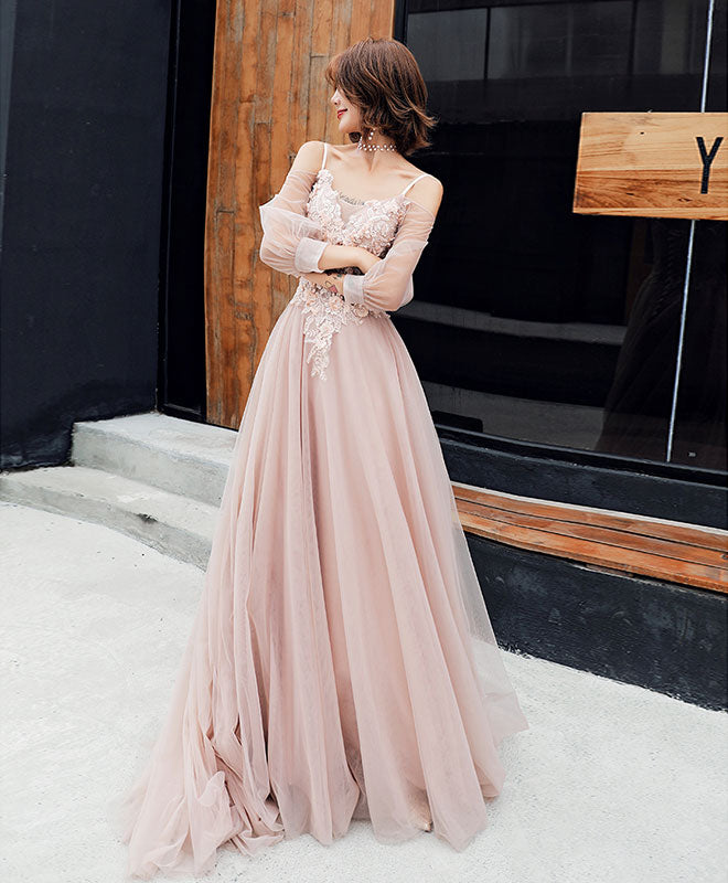 Elegant Champagne Tulle Lace Long Prom Dress | Formal Evening Gown for Homecoming, Wedding, and Special Occasions